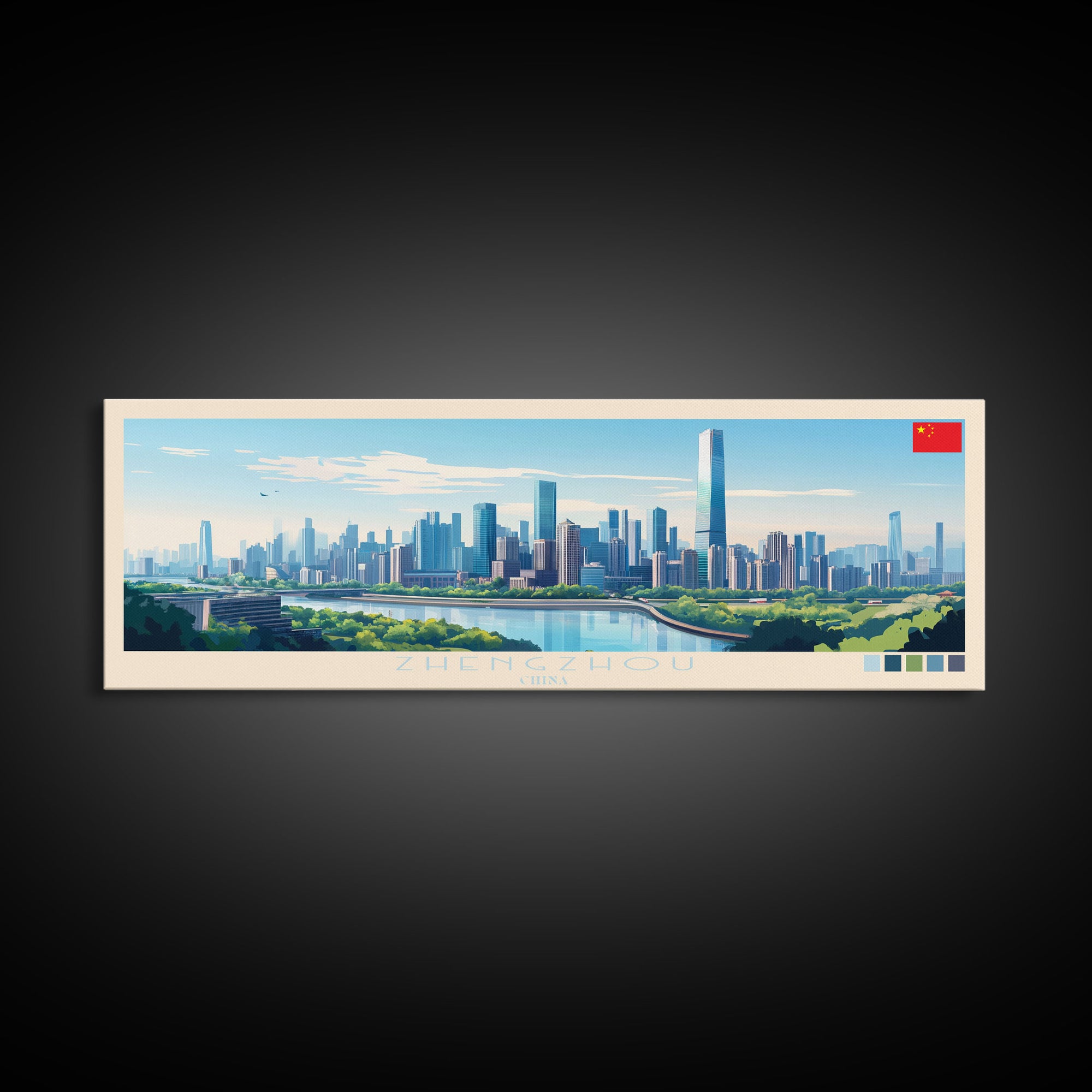 Zhengzhou, China Panoramic Travel Poster Canvas Print, Zhengzhou, China Painting, China Art, Zhengzhou Travel Art, Living Room Painting