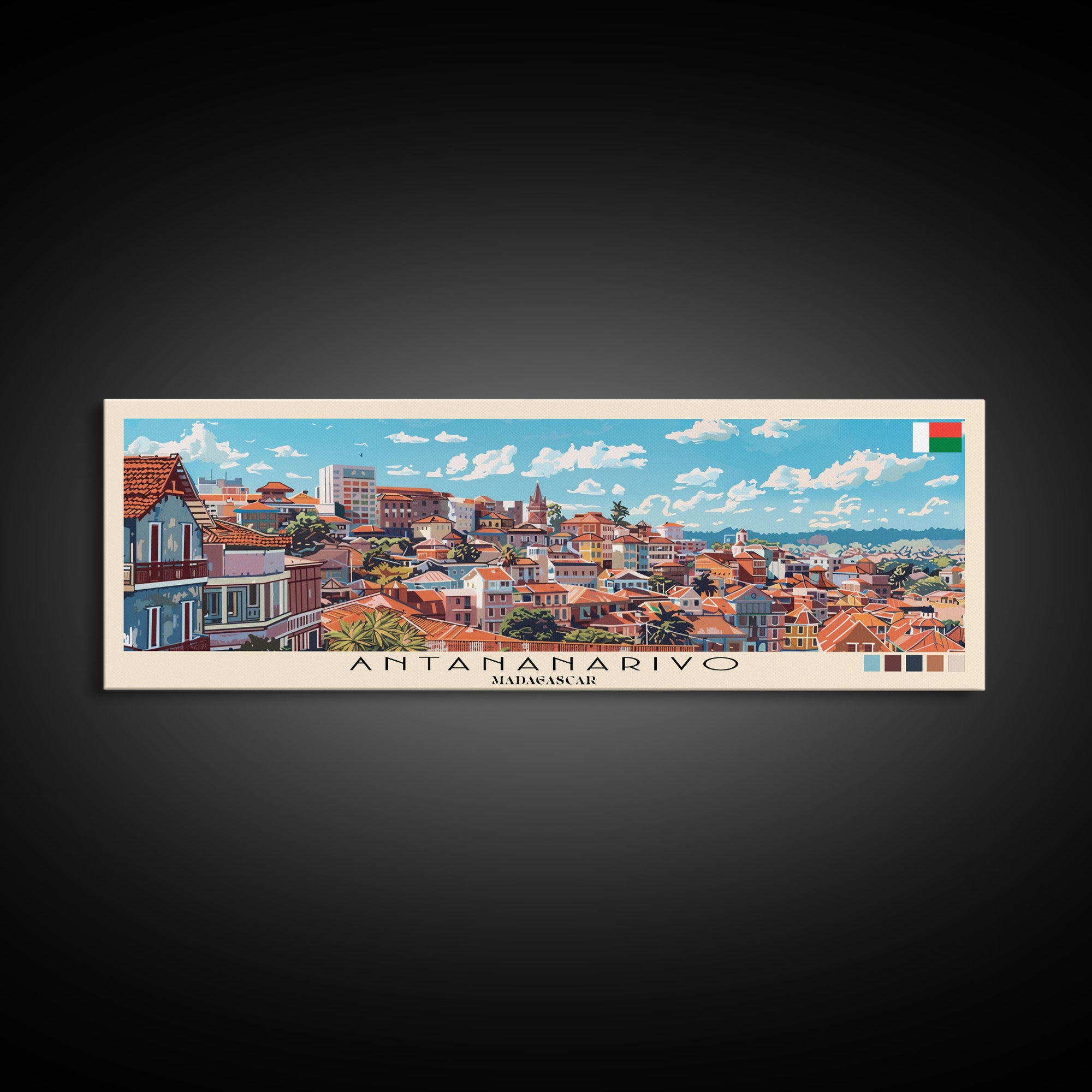 Antananarivo, Madagascar Panoramic Canvas Print, Antananarivo, Madagascar Painting, Madagascar Art, Antananarivo Travel Poster, Travel Art, Living Room Painting