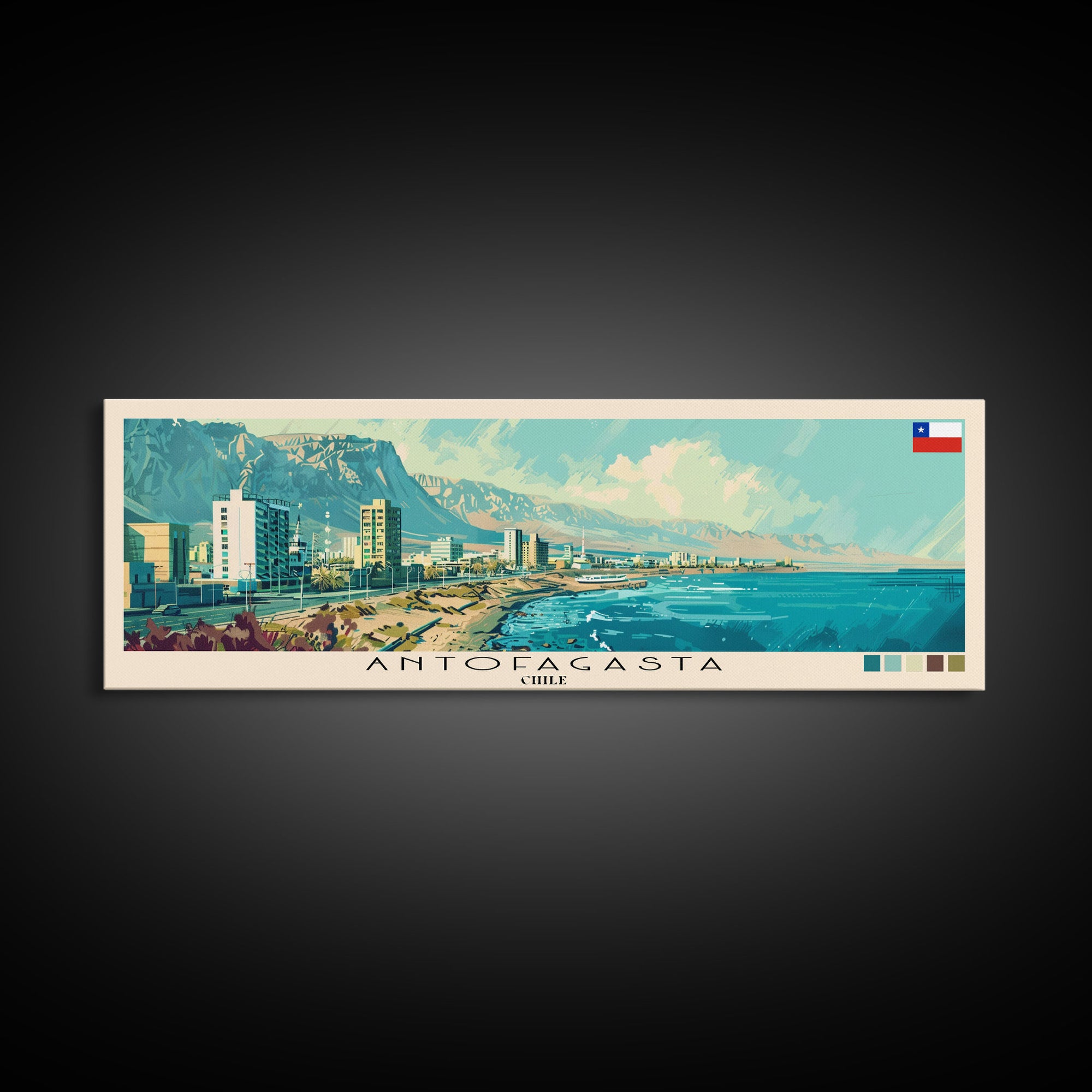 Antofagasta, Chile Panoramic Canvas Print, Antofagasta, Chile Painting, Chile Art, Antofagasta Travel Poster, Travel Art, Housewarming Gift