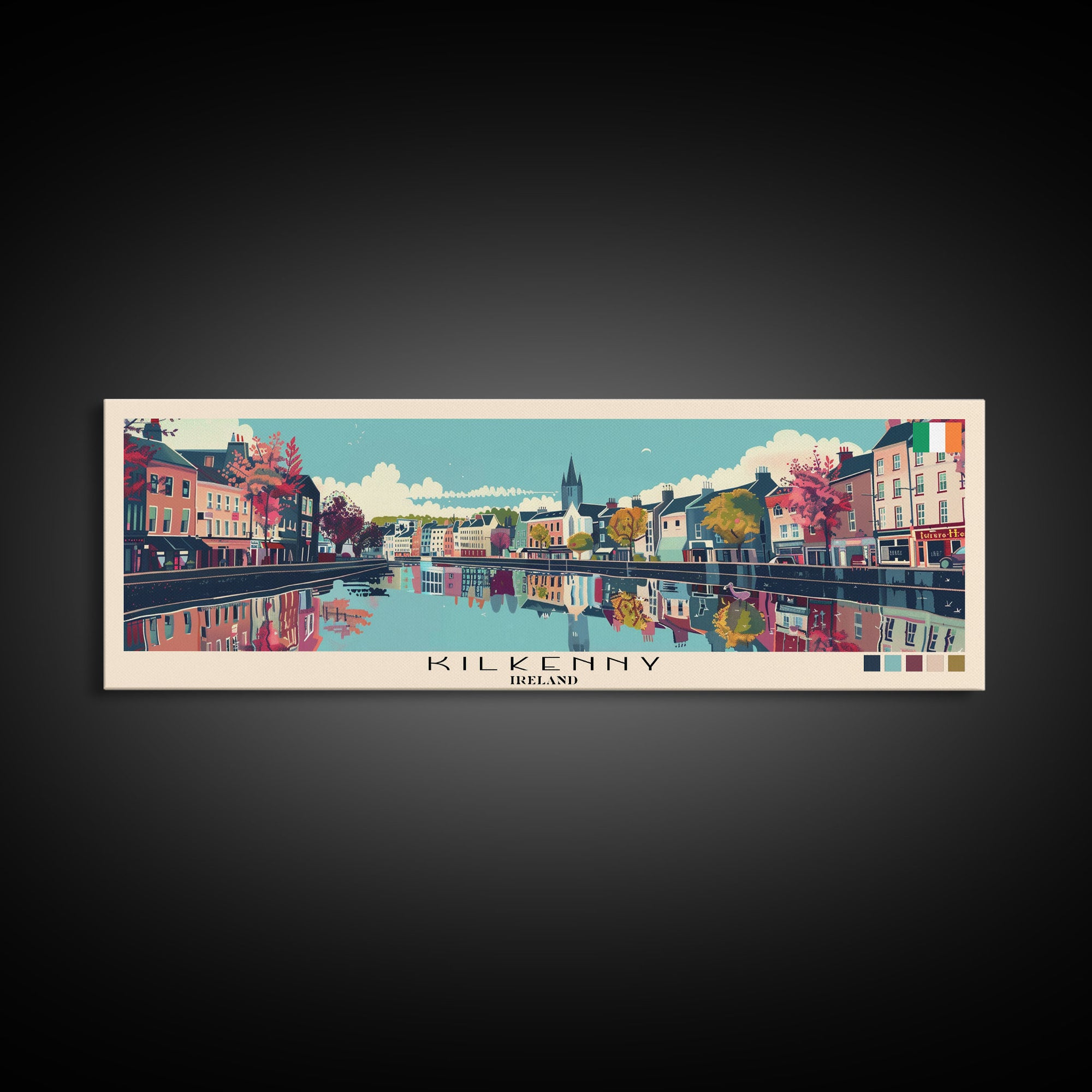 Kilkenny, Ireland Panoramic Canvas Print, Kilkenny, Ireland Painting, Ireland Art, Kilkenny Travel Poster, Travel Art, Vacation Gift