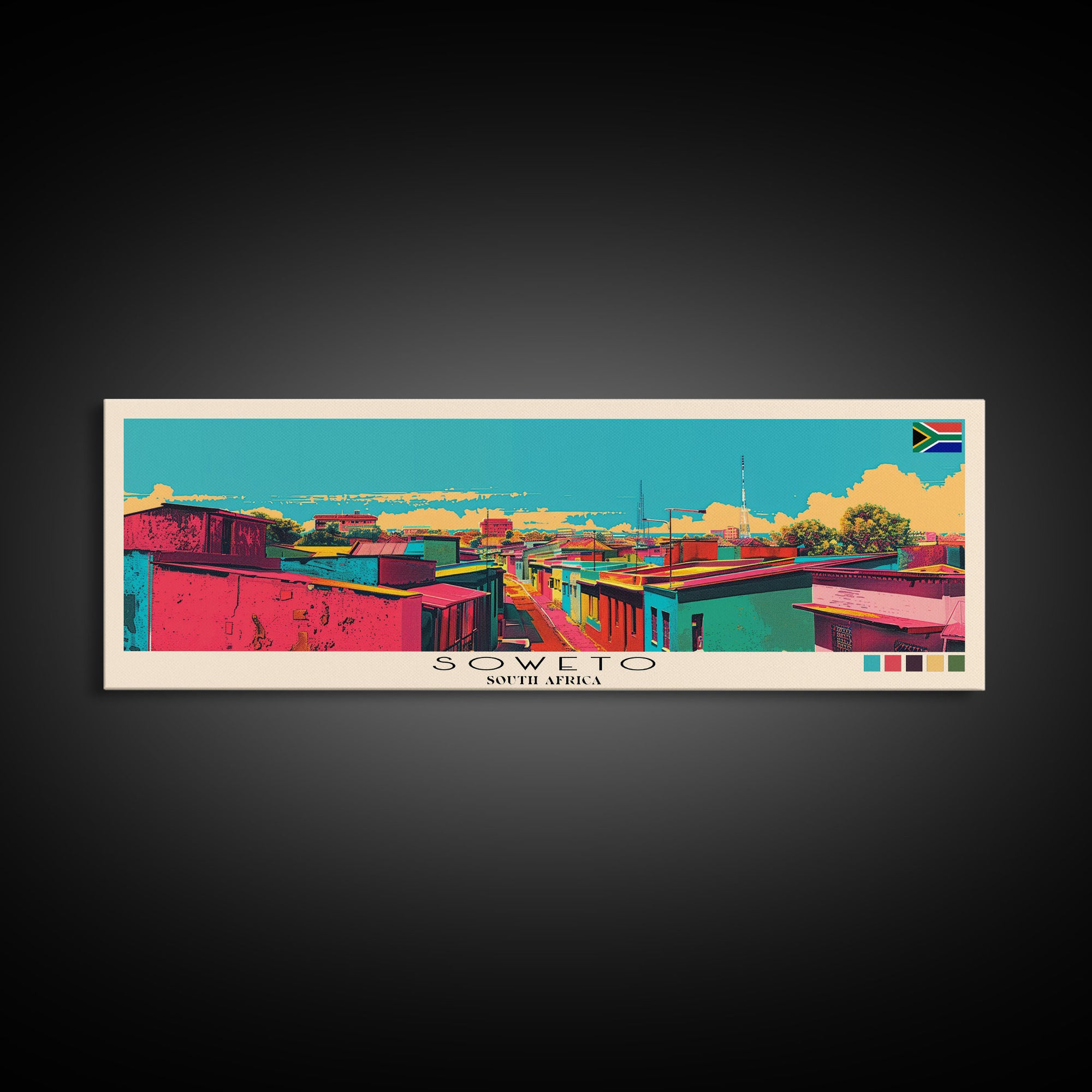 Soweto, South Africa Panoramic Canvas Print, Soweto, South Africa Painting, South Africa Art, Soweto Travel Poster, Travel Art, Vacation Gift