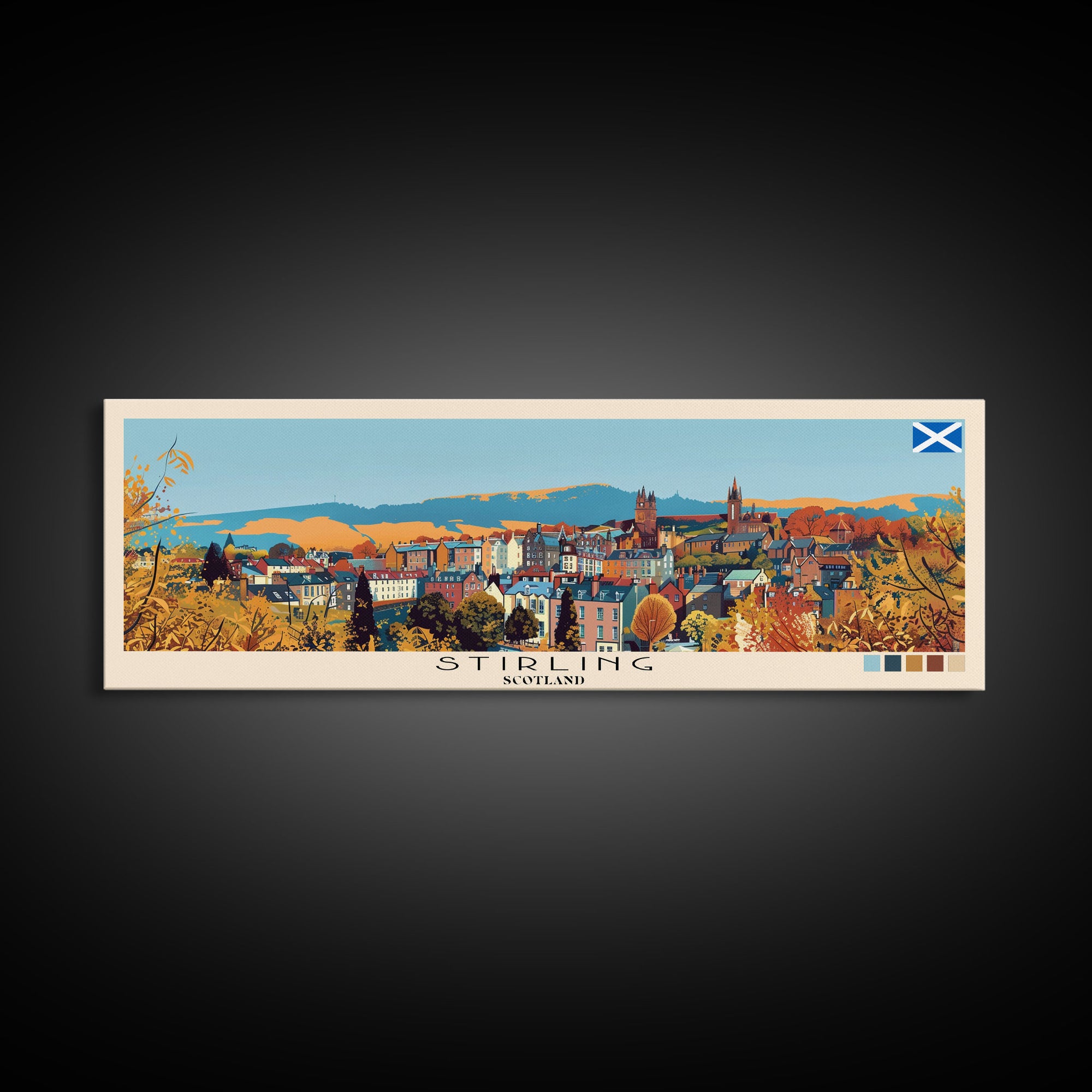 Stirling, Scotland Panoramic Canvas Print, Stirling, Scotland Painting, Scotland Art, Stirling Travel Poster, Travel Art, Living Room Painting