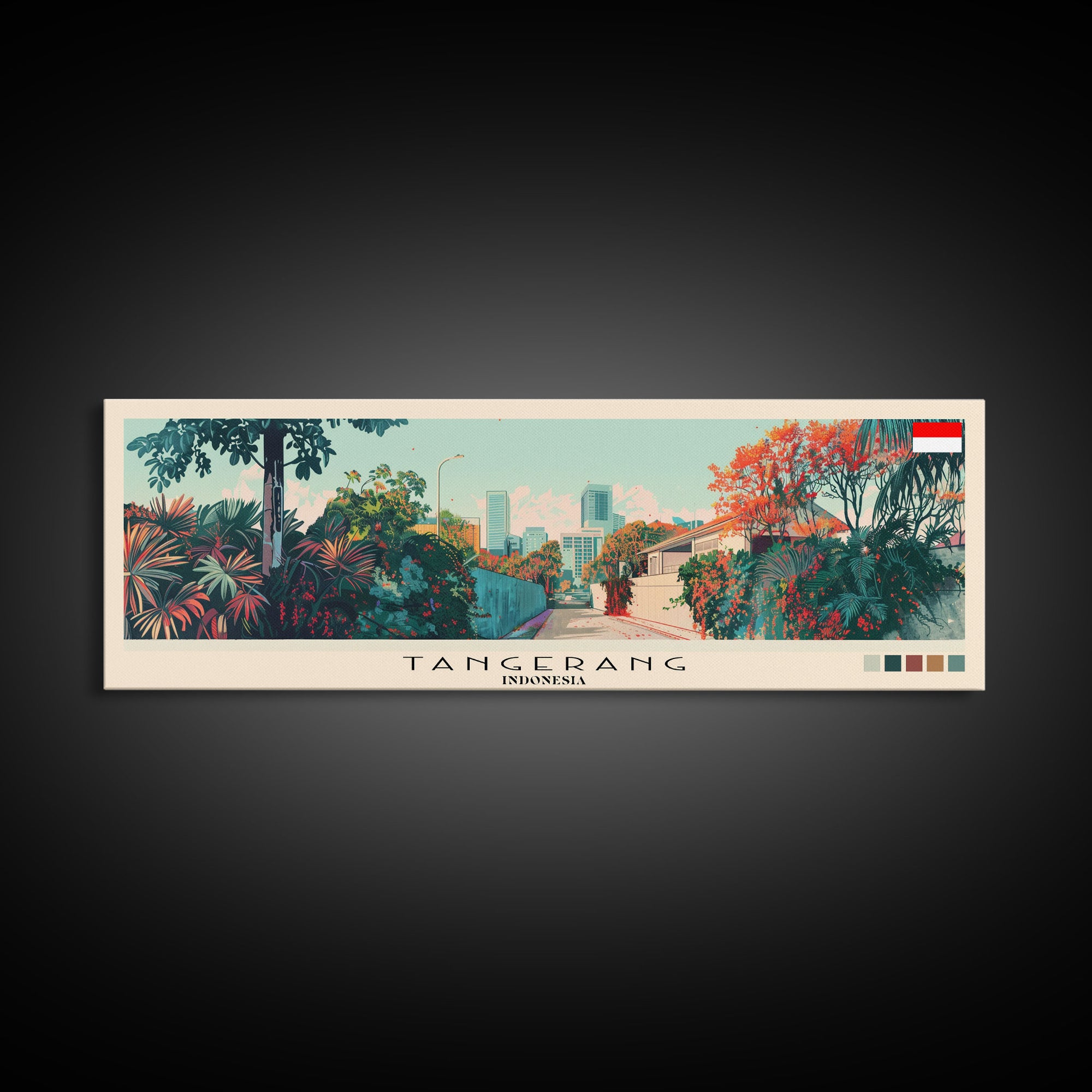 Tangerang, Indonesia Panoramic Canvas Print, Tangerang, Indonesia Painting, Indonesia Art, Tangerang Travel Poster, Travel Art, Guest Room Painting