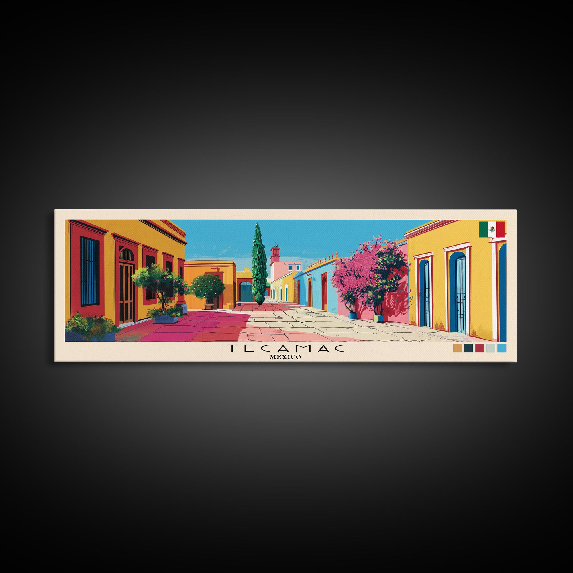 Tecamac, Mexico Panoramic Canvas Print, Tecamac, Mexico Painting, Mexico Art, Tecamac Travel Poster, Travel Art, Vacation Gift