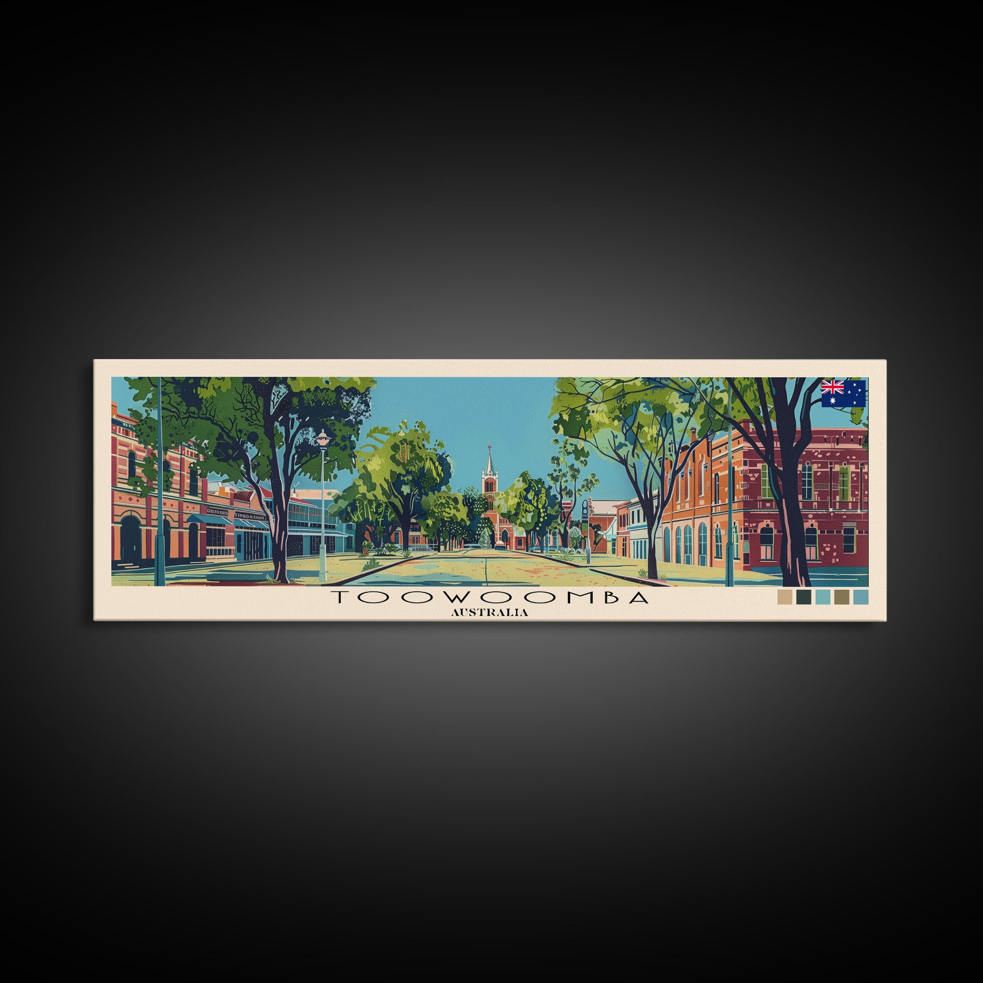 Toowoomba, Australia Panoramic Canvas Print, Toowoomba, Australia Painting, Australia Art, Toowoomba Travel Poster, Travel Art, Vacation Gift