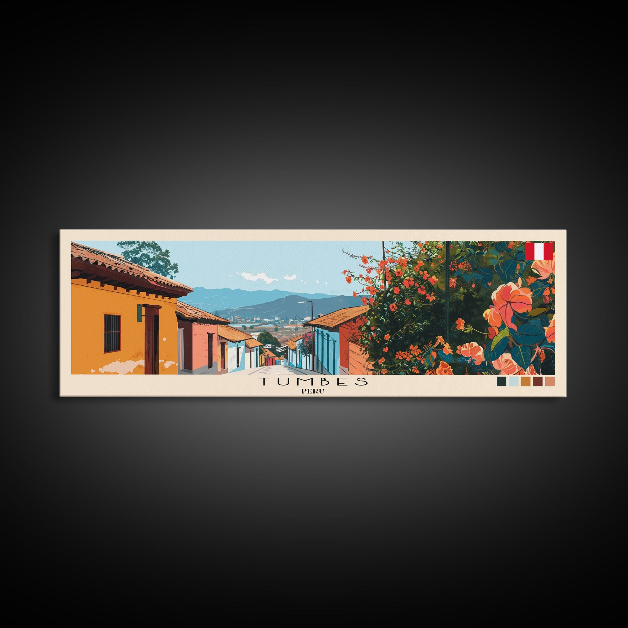 Tumbes, Peru Panoramic Canvas Print, Tumbes, Peru Painting, Peru Art, Tumbes Travel Poster, Travel Art, Guest Room Painting