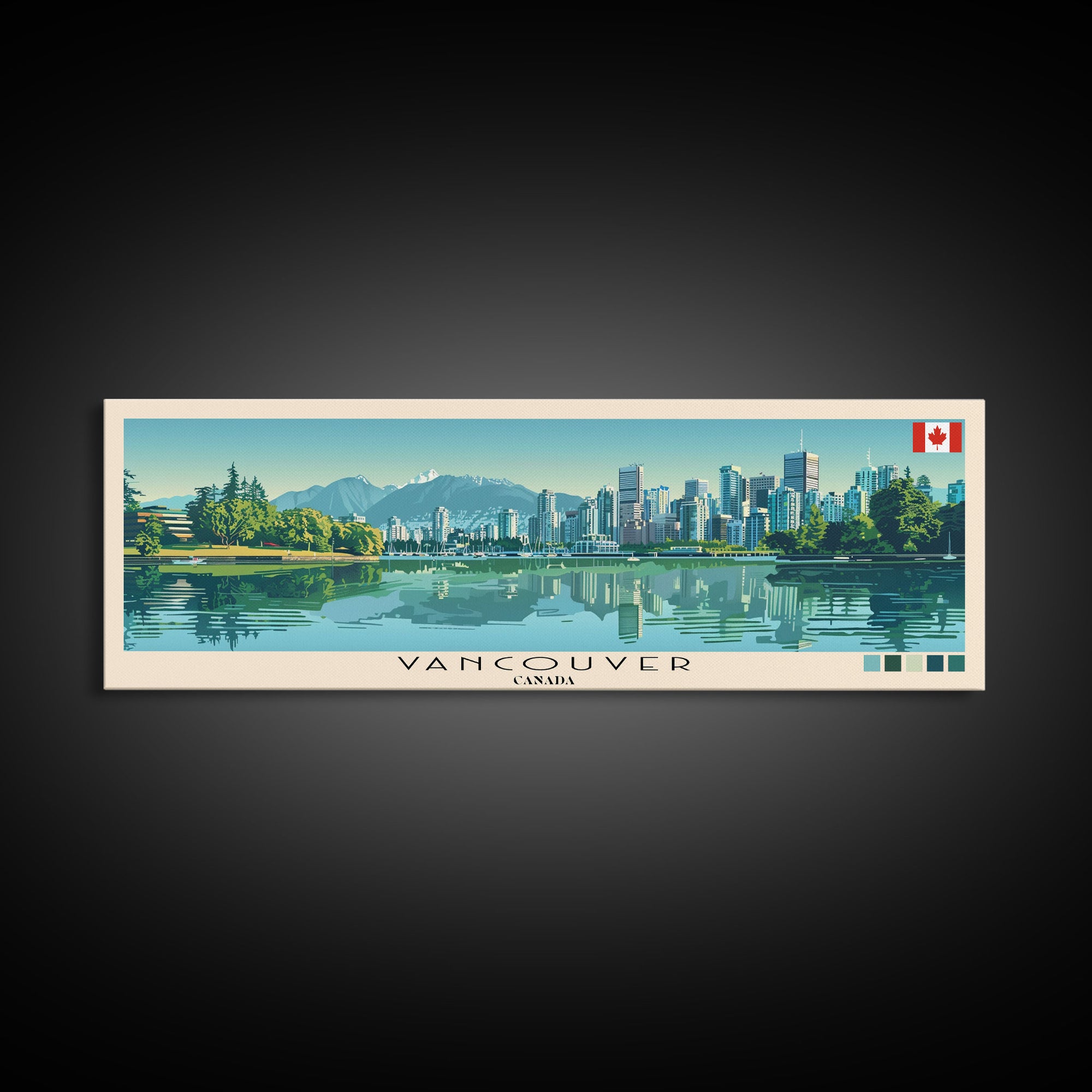 Vancouver, Canada Panoramic Canvas Print, Vancouver, Canada Painting, Canada Art, Vancouver Travel Poster, Travel Art, Housewarming Gift