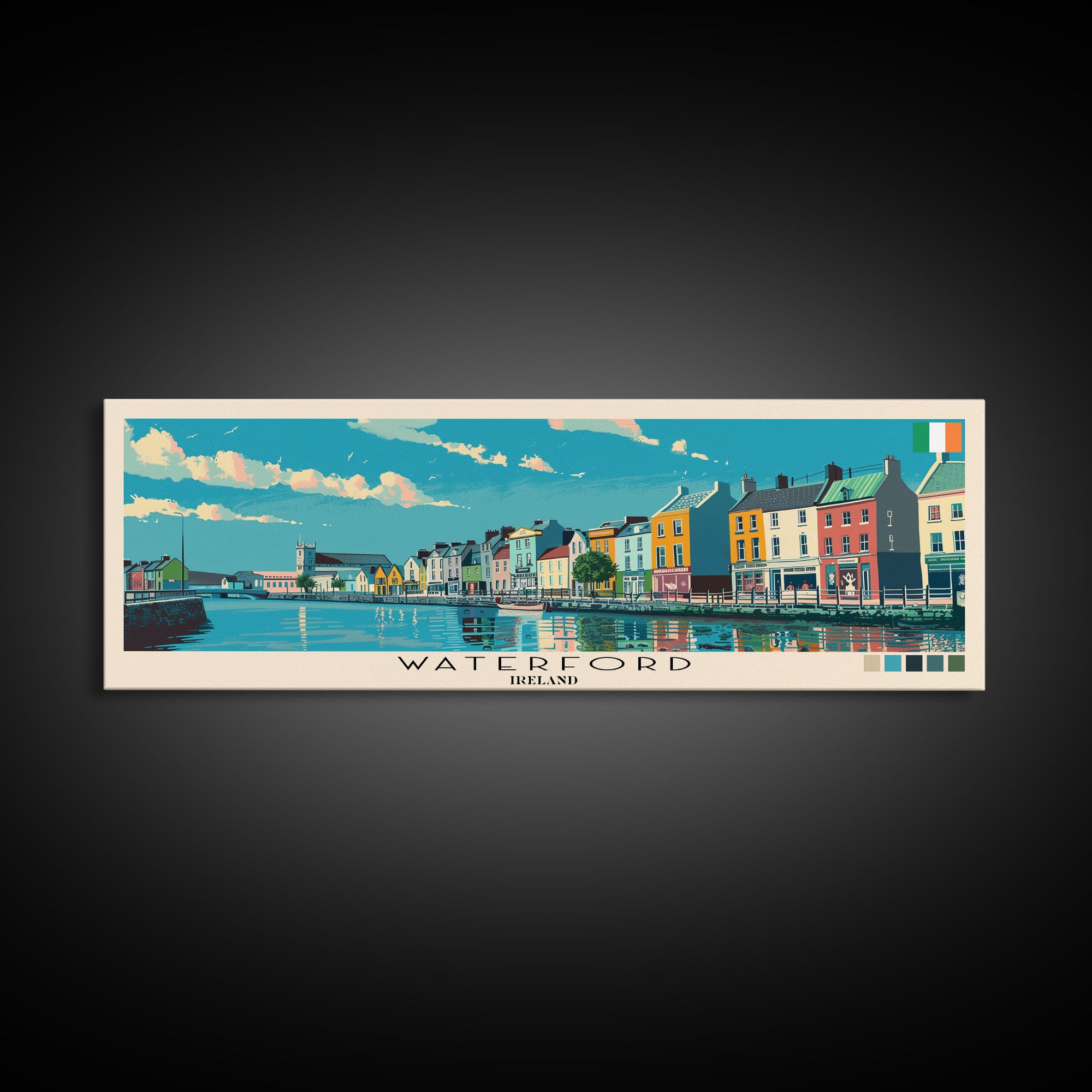 Waterford, Ireland Panoramic Canvas Print, Waterford, Ireland Painting, Ireland Art, Waterford Travel Poster, Travel Art, Housewarming Gift