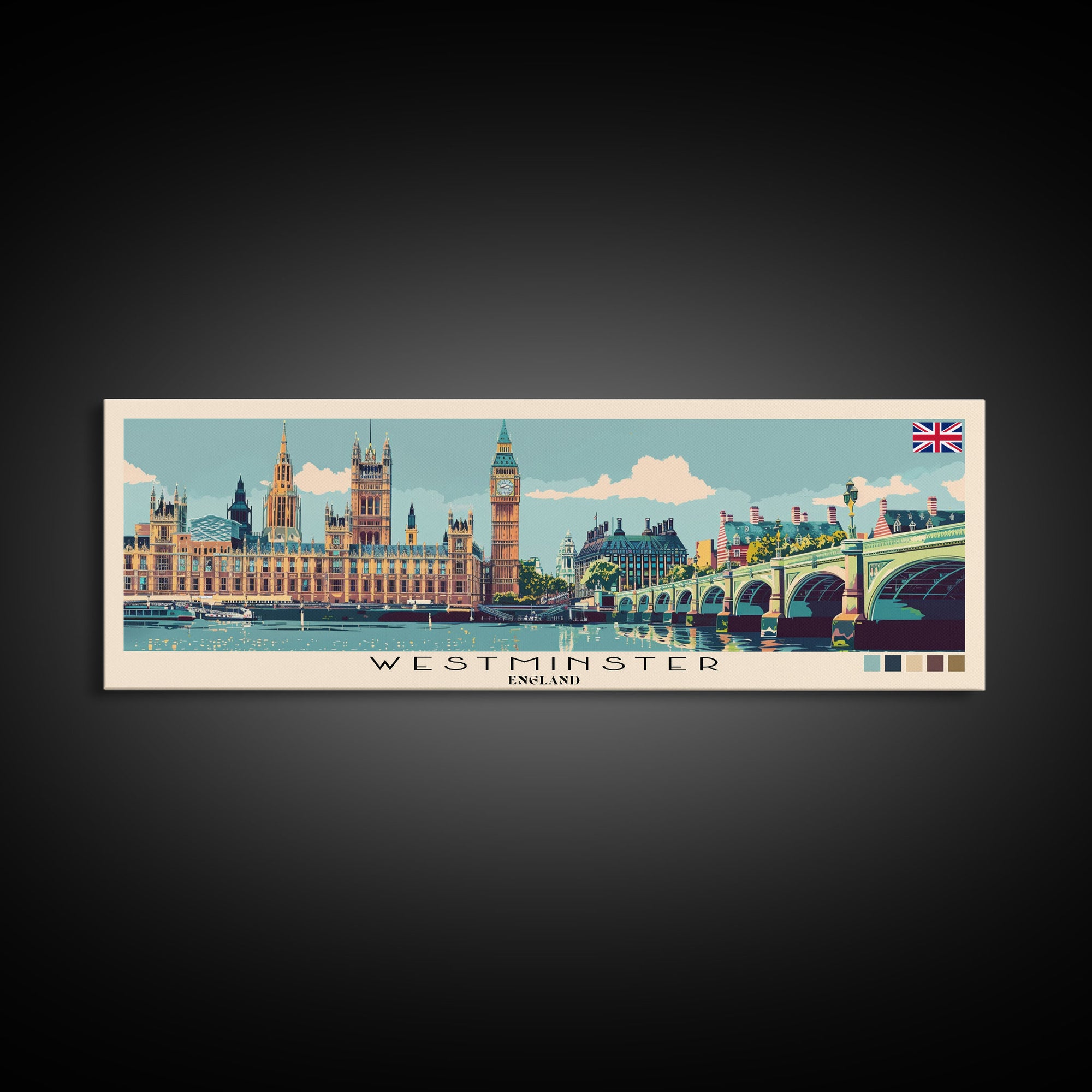 Westminster, England Panoramic Canvas Print, Westminster, England Painting, England Art, Westminster Travel Poster, Travel Art, Vacation Gift