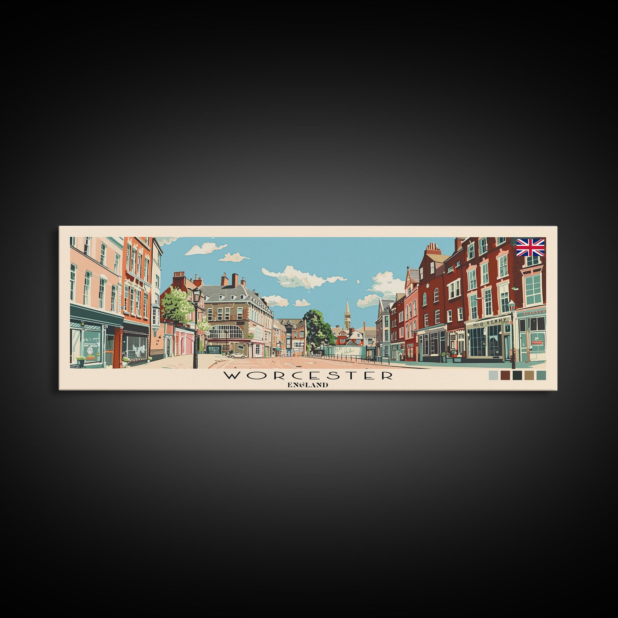 Worcester, England Panoramic Canvas Print, Worcester, England Painting, England Art, Worcester Travel Poster, Travel Art, Guest Room Painting