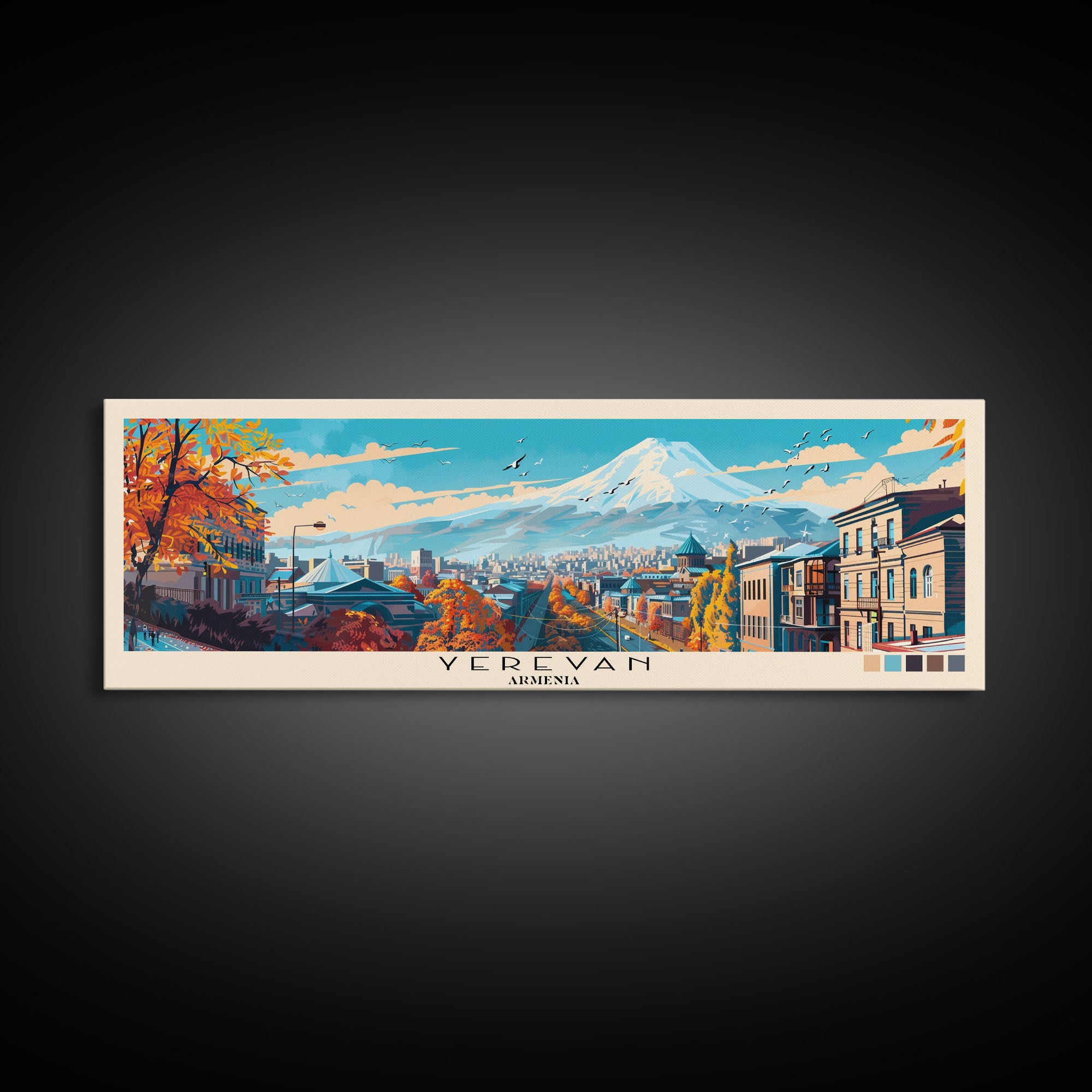 Yerevan, Armenia Panoramic Canvas Print, Yerevan, Armenia Painting, Armenia Art, Yerevan Travel Poster, Travel Art, Guest Room Painting