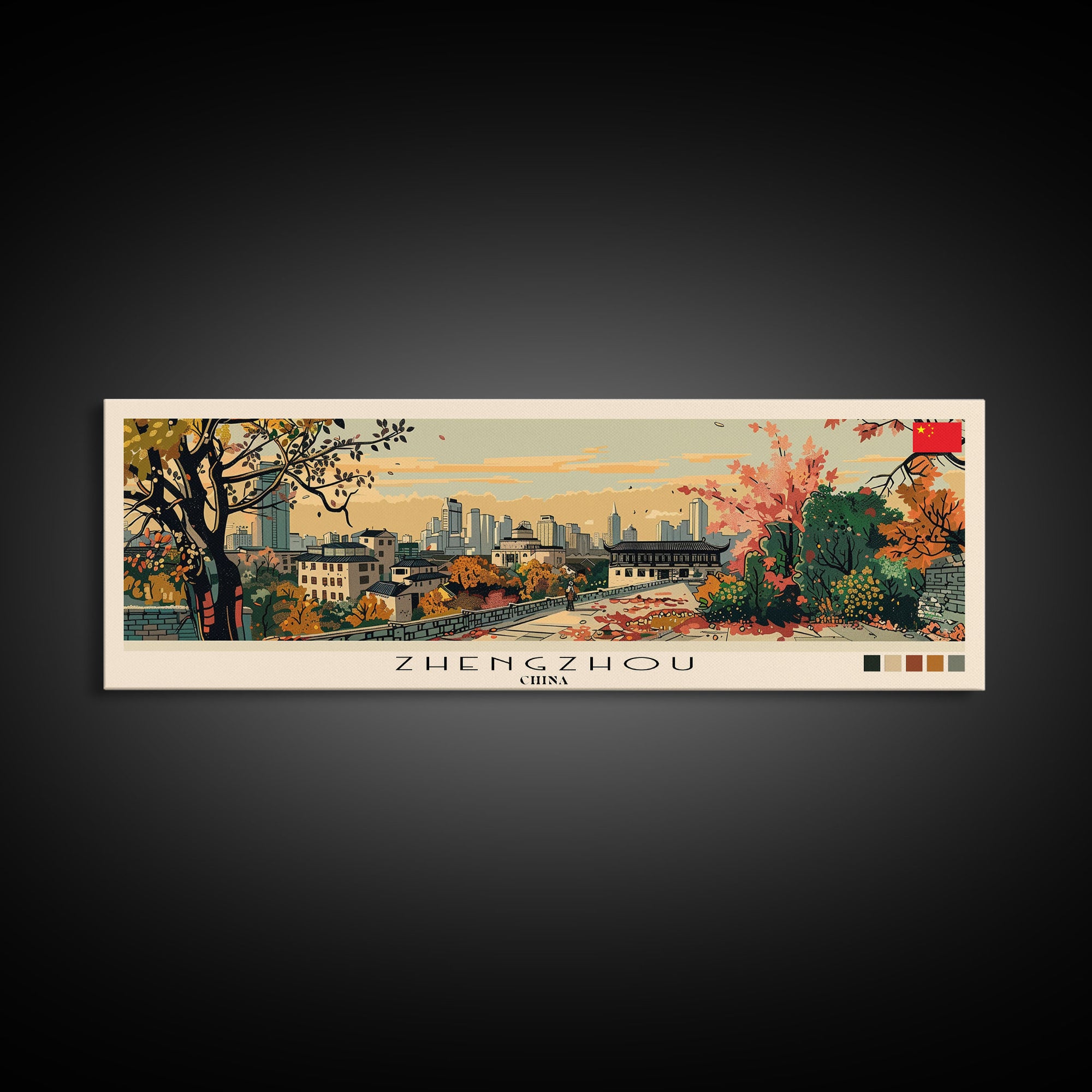 Zhengzhou, China Panoramic Canvas Print, Zhengzhou, China Painting, China Art, Zhengzhou Travel Poster, Travel Art, Guest Room Painting