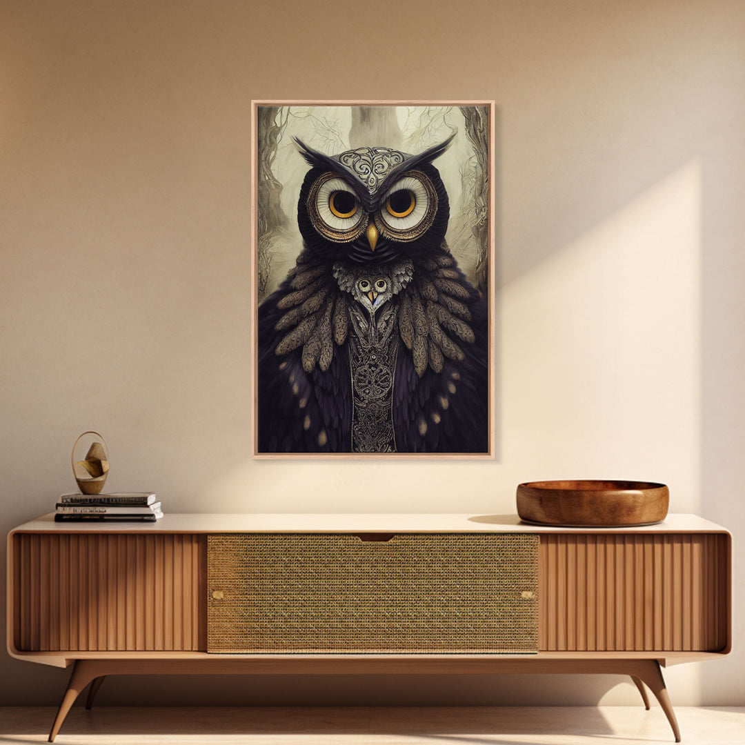 Portrait of an owl, Cool Owl art, Framed Canvas Print, Ready To Hang Framed Wall Art, Living Room Wall Hanging