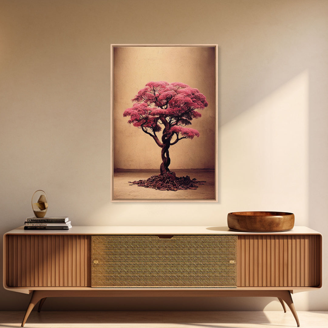 Japanese Maple Tree, Framed Canvas Print, Ready To Hang Framed Wall Art, Living Room Wall Hanging, Cherry Blossom Tree