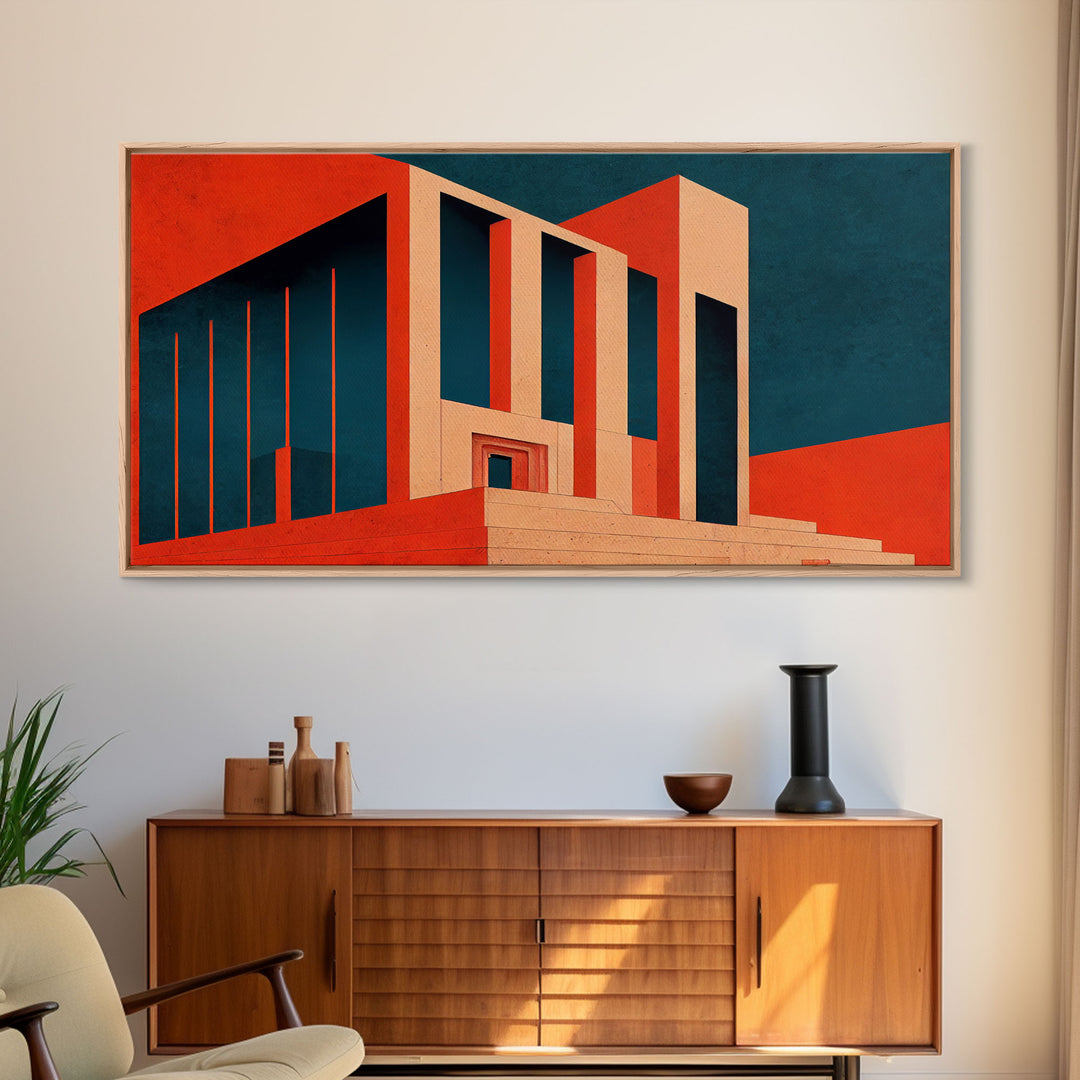 Surreal Brutalist Architecture Art, Pop Art Deco, Psychedelic Art, Wall Decor, Ready To Hang Framed Canvas Print, Oversize Wall Art