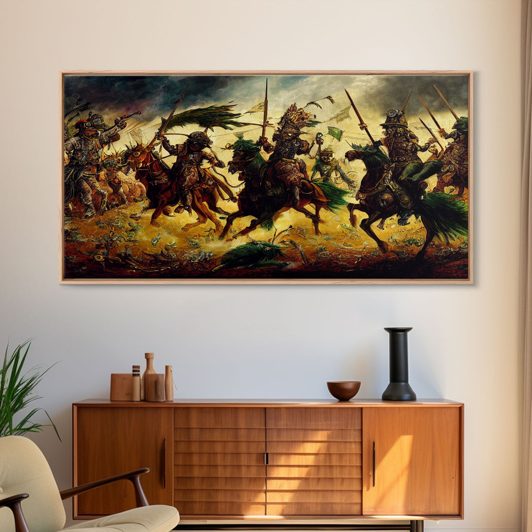 Depiction Of An Ancient Battle, Cool Office Mancave Decor, Wall Decor, Ready To Hang Framed Canvas Print, Oversize Wall Art