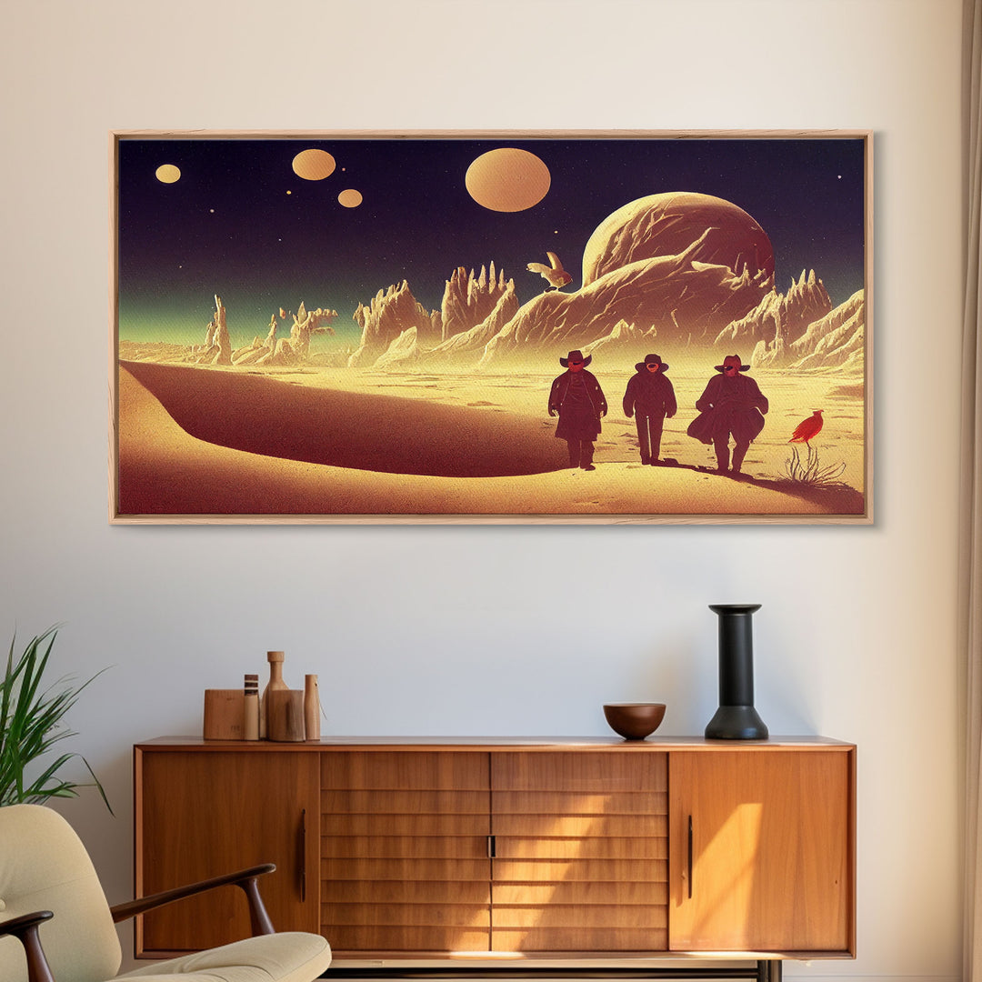 Space Cowboys, Psychedelic Scifi Art, Wall Decor, Ready To Hang Framed Canvas Print, Oversize Wall Art