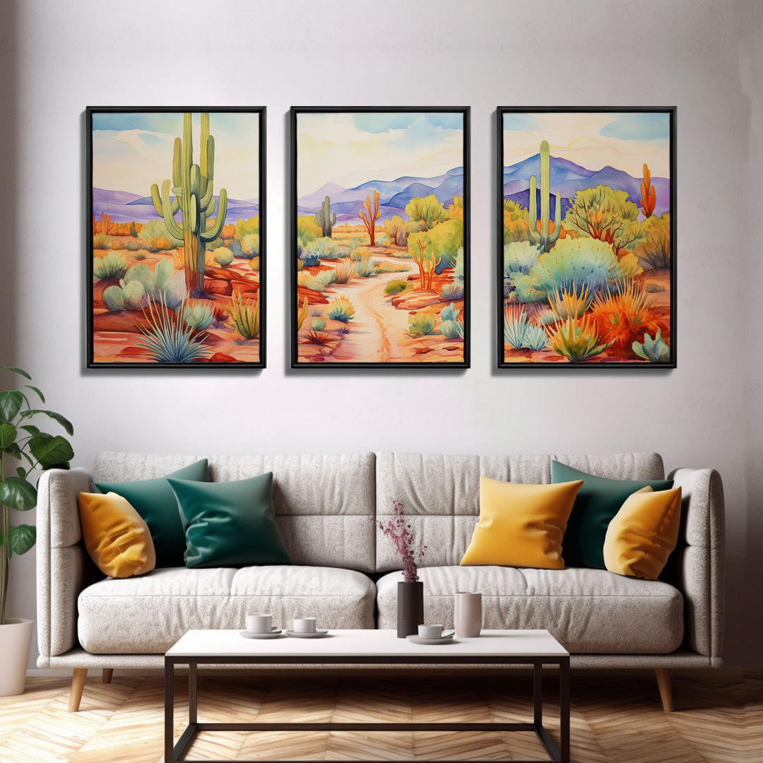 Southwestern Desert Landscape 3 Piece Canvas Prints, Painting, Minimalist Art, Decor, Wall Decor, Wallpaper, Midcentury Modern Western Decor