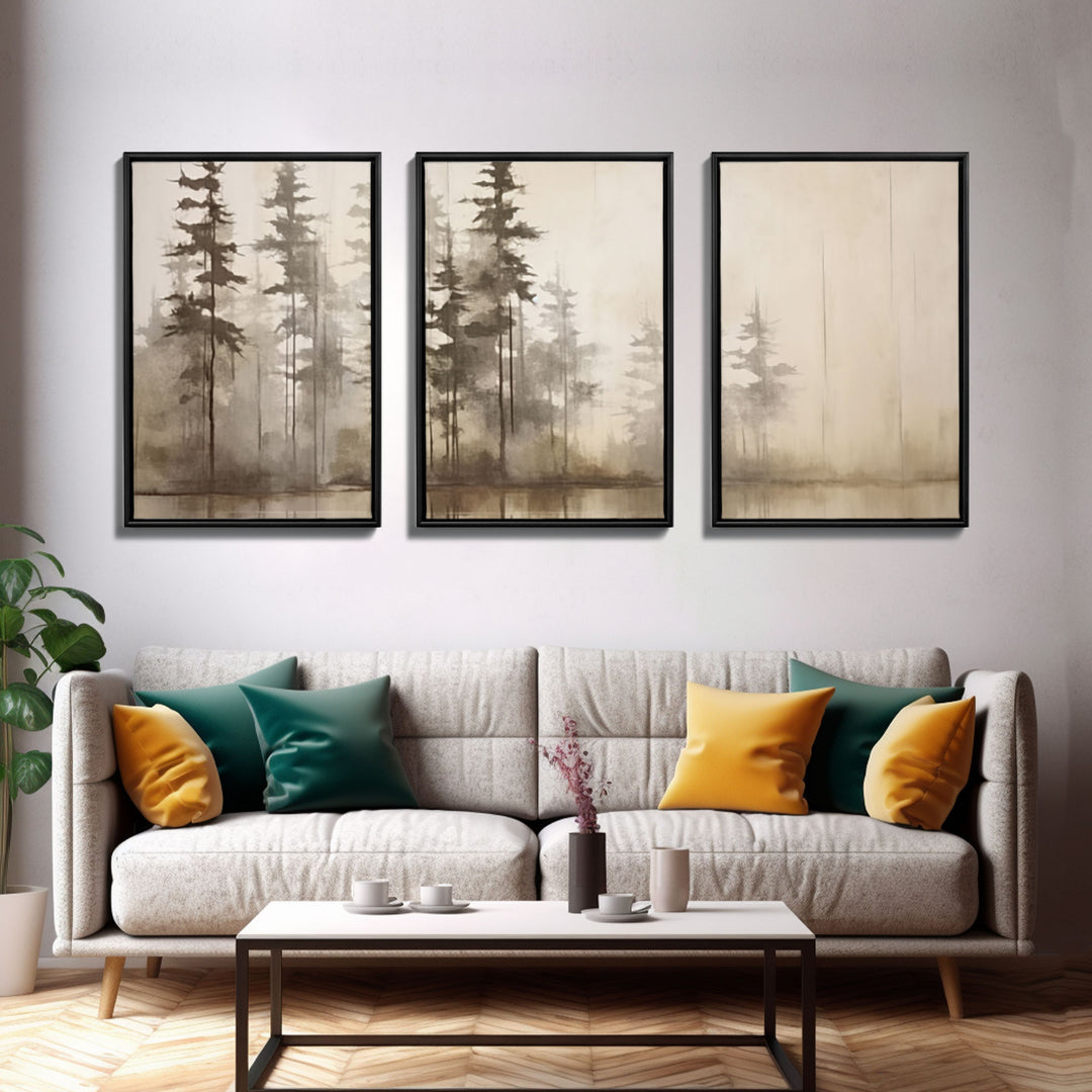 FRAMED Olive Green and Beige Art 3 Panel Set Beach Landscape Painting Framed Wall Art Large Prints Art Framed Landscape Art Print Giclee