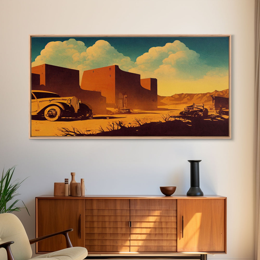 Abandoned Art, 1940s Abandoned pueblo style villa, Wall Decor, Ready To Hang Framed Canvas Print, Oversize Wall Art