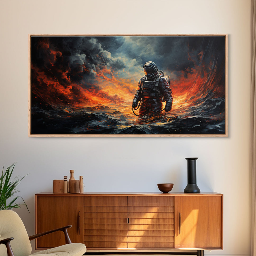 Framed Canvas Print - Marooned - Astronaut Stranded on an Alien Planet, Scifi Wall Art, Science Fiction, Dystopian Space Travel Art