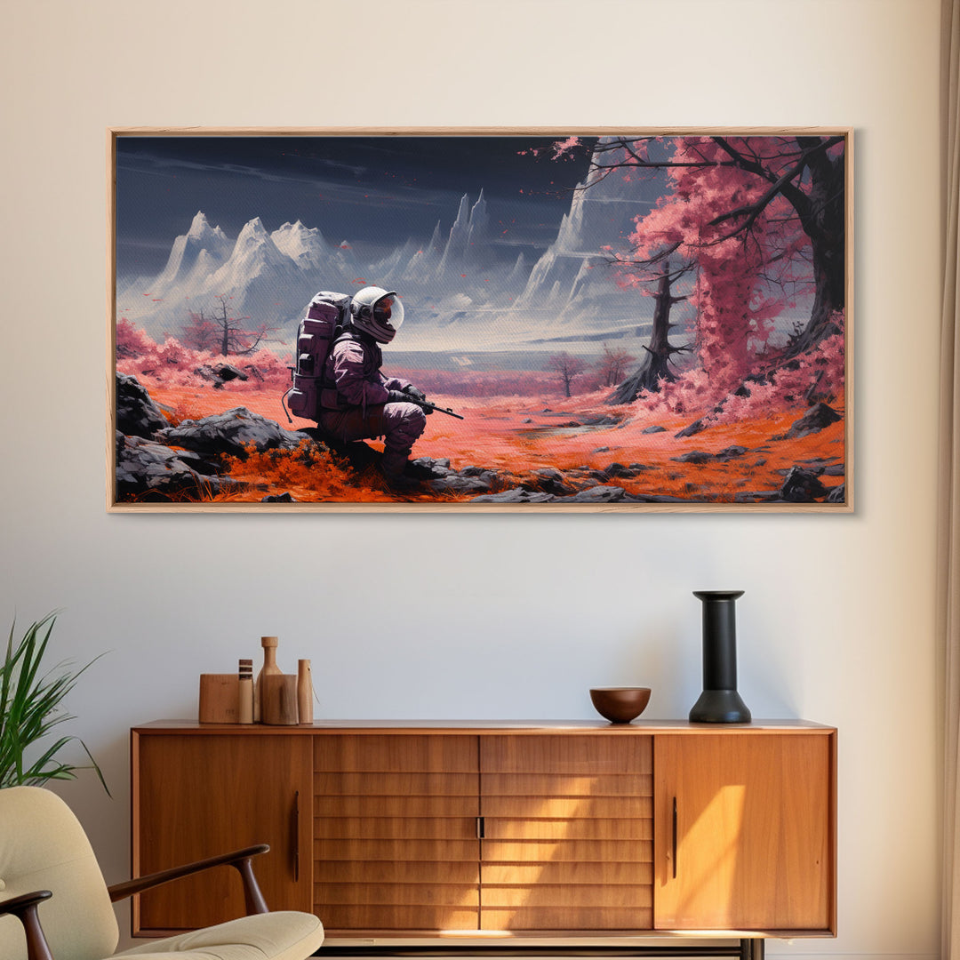 Framed Canvas Print - Stranded - Astronaut Stranded on an Alien Planet, Scifi Wall Art, Science Fiction, Dystopian Space Travel Art