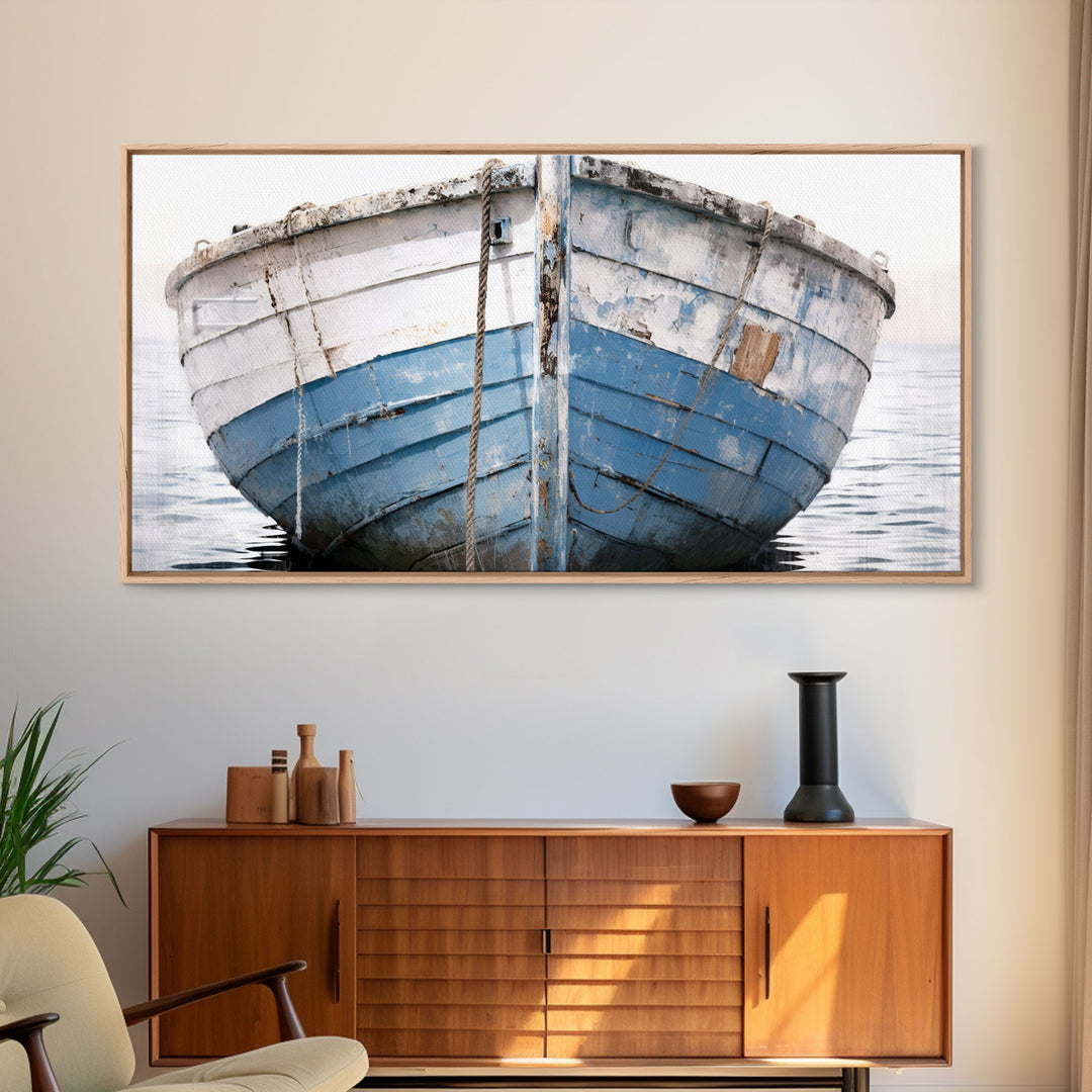 Boho Style Nautical Decor, Minimalist Art, Framed Canvas Print, Photograph Of An Old Wooden Ship, Beachhouse Decor, Wood Boat, Gift For Him