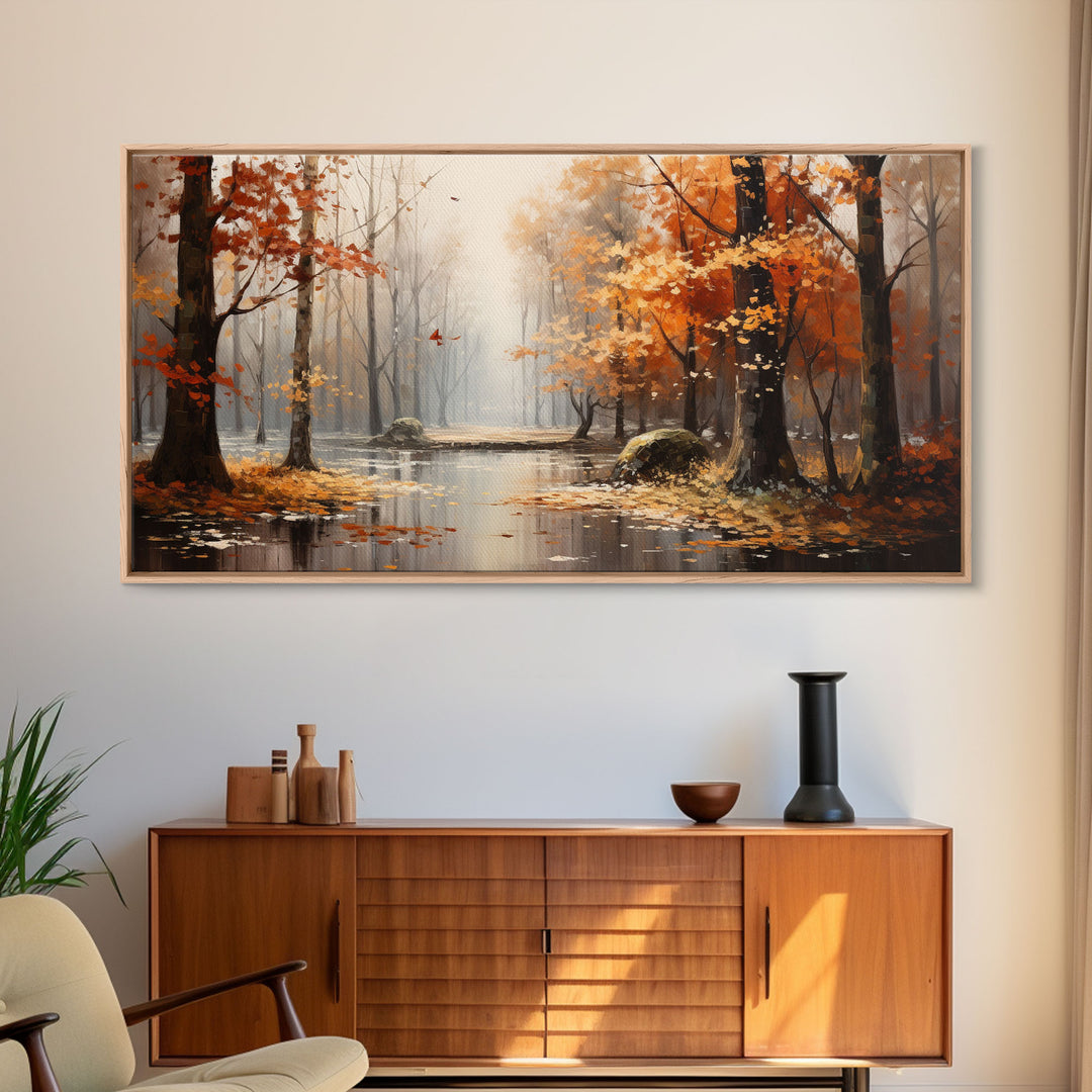 Beautiful Fall Centerpiece Landscape Painting Framed Canvas Print, Fall Decor, Thanksgiving Decor, Autumn Decor, Home Decor Fall Decorations