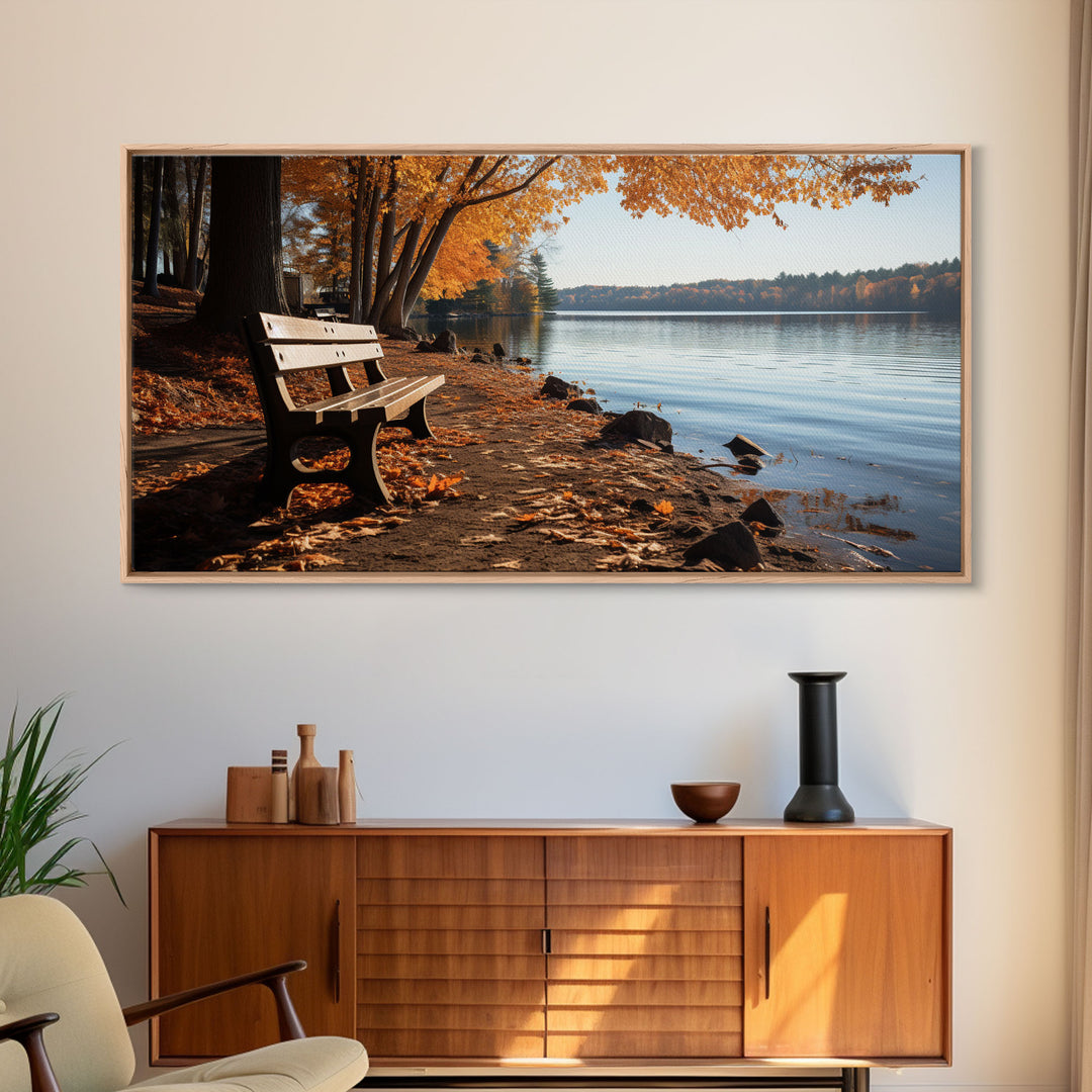 Pacific Northwest Photography Print, Beautiful Lakeside Park In The Fall, Framed Canvas Print, Photography Decor, Fall Decor