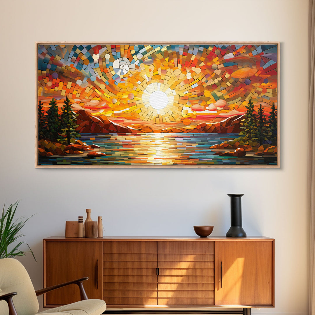 Reflection Wall Art, Mosaic Wall Art, Abstract Wall Art, Sunset Art, Canvas Print, Wall Hanging, Panoramic Art, Game Room Decor, Ranch Decor