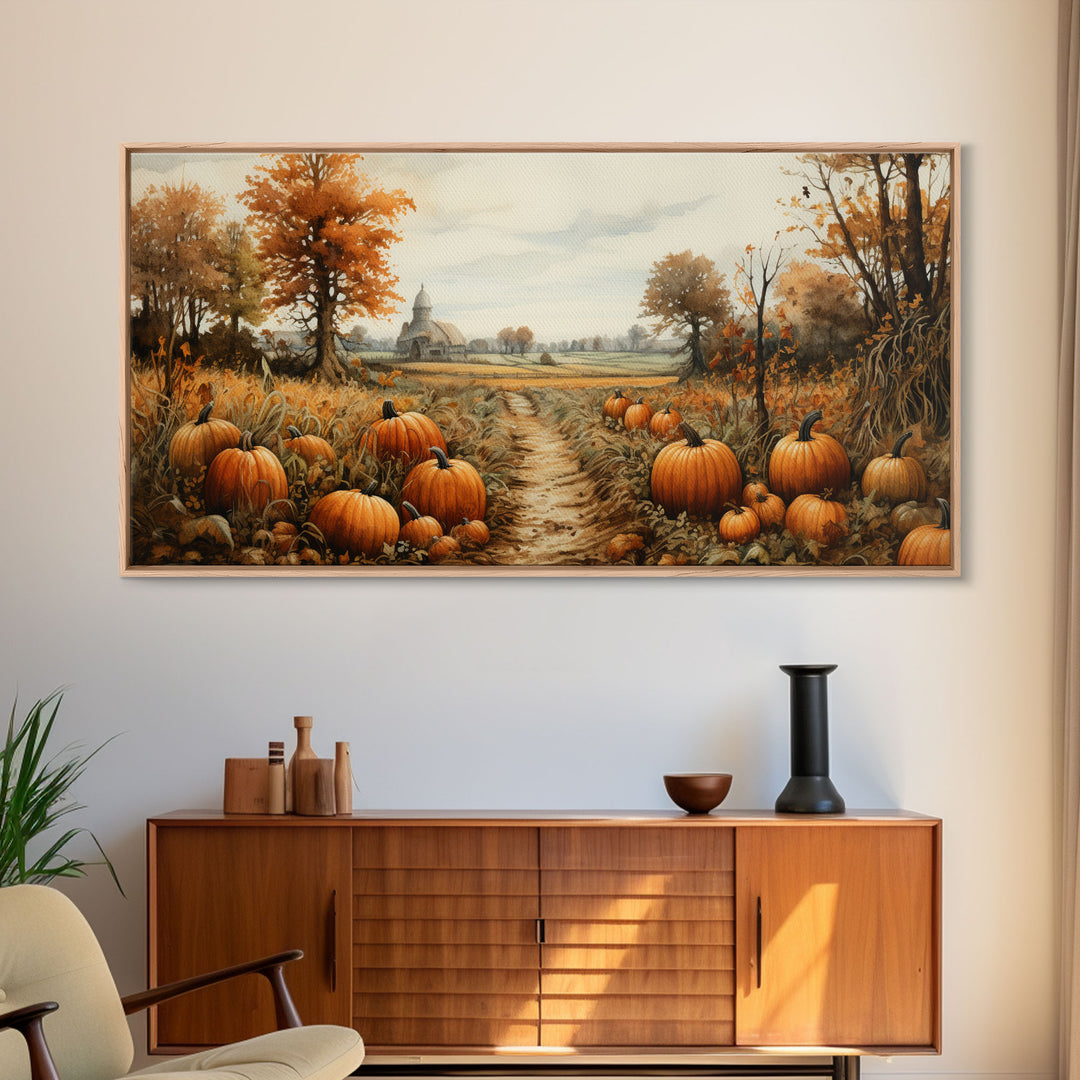 Pumpkin Decor, Nature Wall Art, Fall Wall Art, Canvas Print, Wall Hanging, Panoramic Art, Rustic Wall Art, Office Decor, Teacher Gift