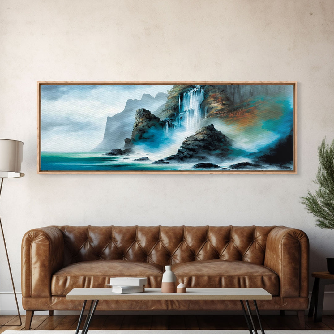 Fantasy Waterfall Canvas Print - Panoramic Landscape Painting - Perfect for Living Room and Bedroom Decor