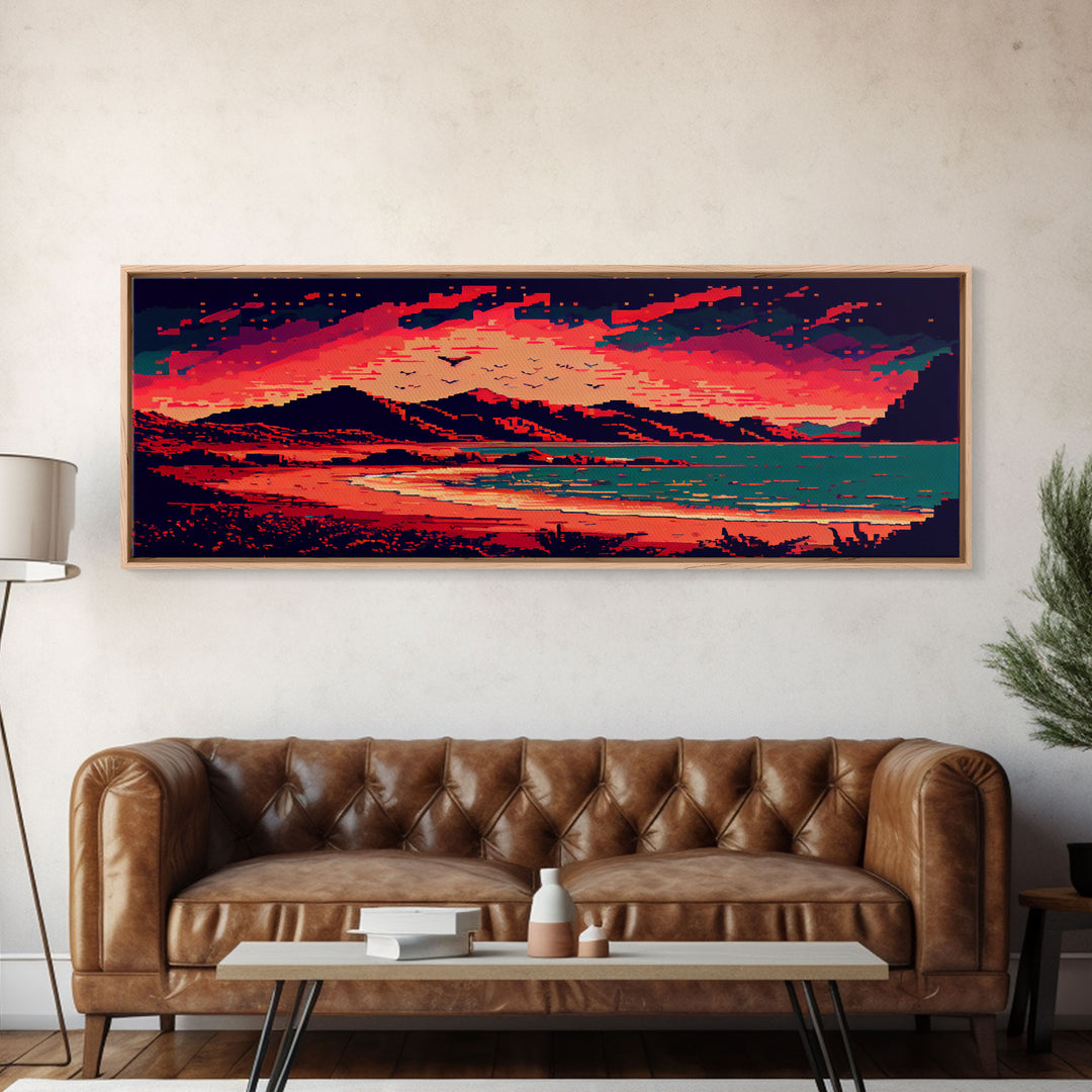 Pixel Art, Framed Canvas Print, Beautiful Red Landscape Art, Pixel Art Print, Art Landscape, Landscape Artist, Landscapes Art