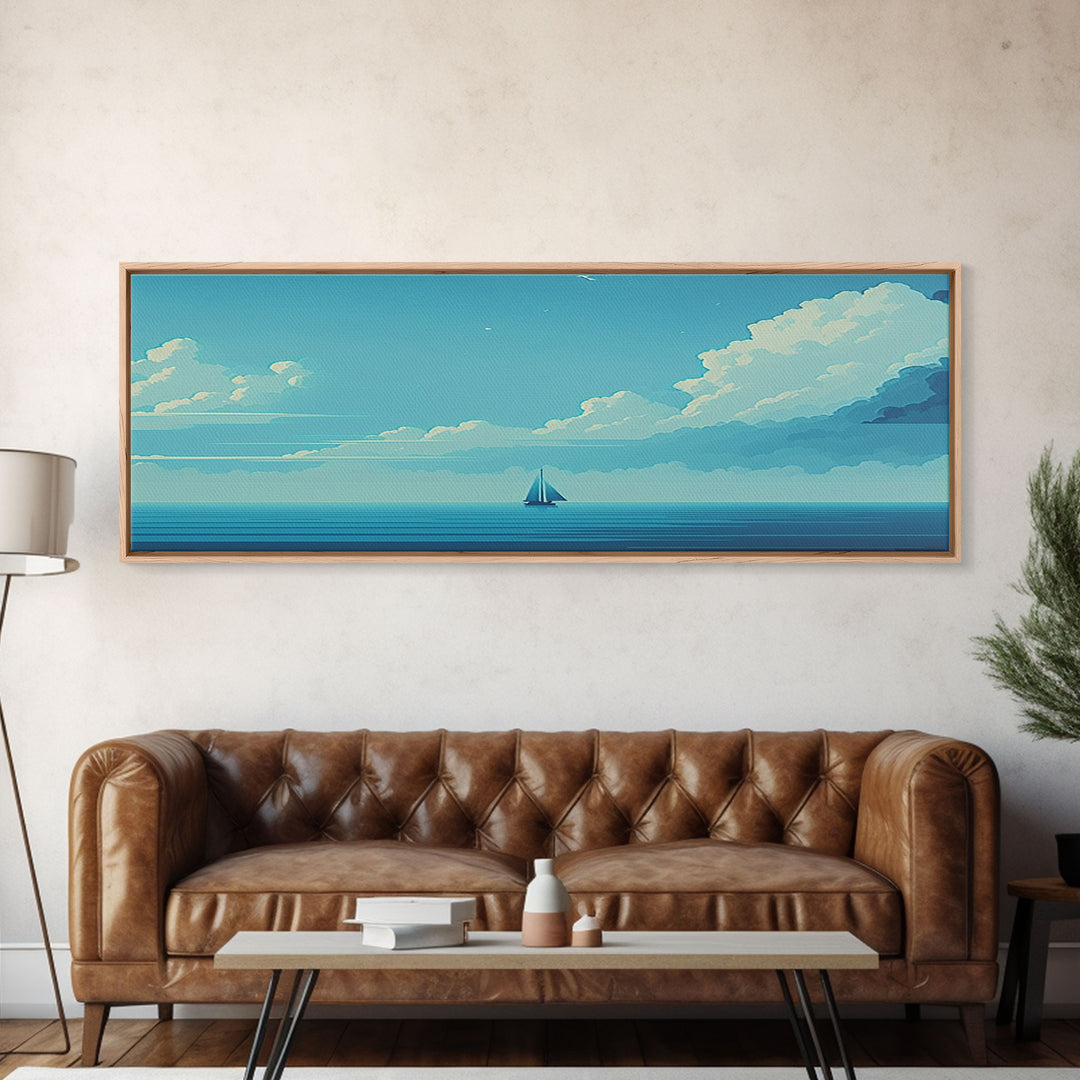 Just You, Me, and the Sea -  Nautical Art - Sail Boat on the Open Ocean - Framed Canvas Print - Panoramic Art - Ultra Wide Art