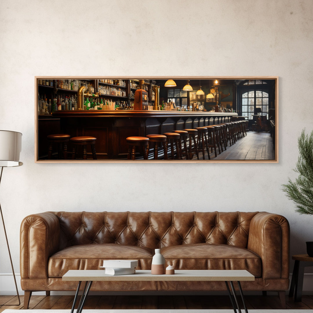 Panoramic Bar Wall Art, Vintage 19th Century Bar Wall Art, Framed Canvas Print, Bar Cart Art, Bar Wall Art, Bar Art Prints, Antique Bar Art