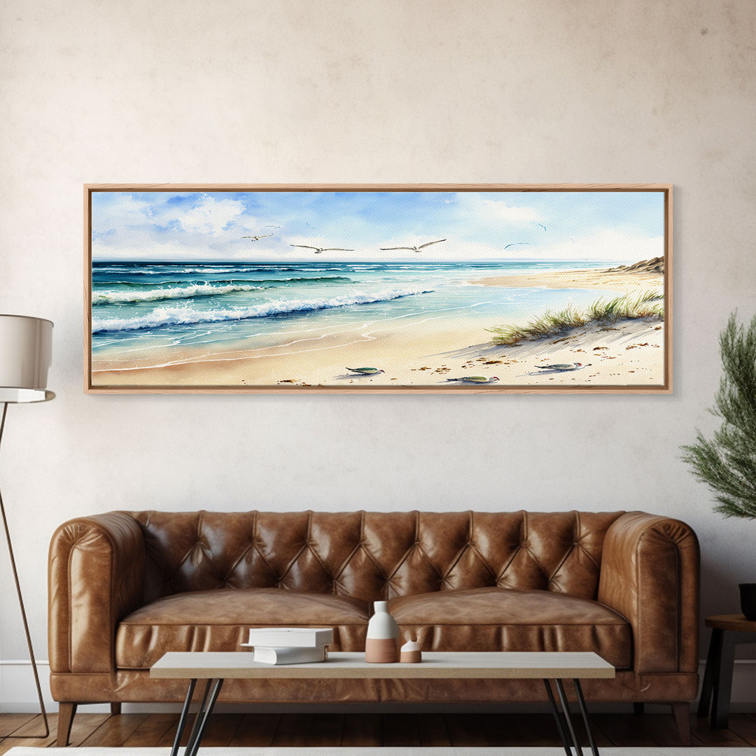 Beautiful Watercolor Panoramic Beach Landscape Canvas Print | Perfect for Home Decor | Whimsical Beach House Decor