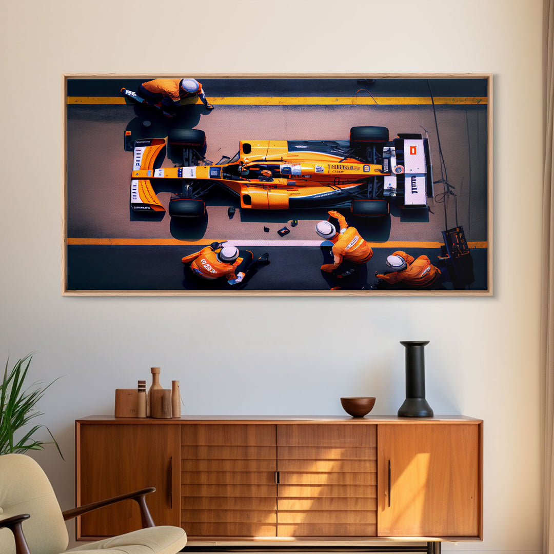 Formula 1 canvas wall art, Car racing art, F1 Pit Stop framed canvas print, Racing car gift Formula 1 wall decor poster