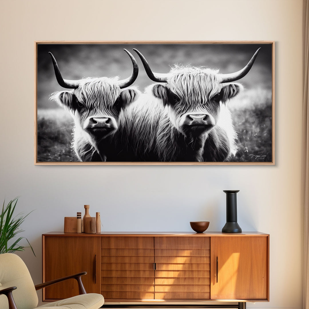 Highland Cow, Highland Cow Print, Canvas, Living Room Wall Art, Farmhouse Decor, Framed Canvas Print