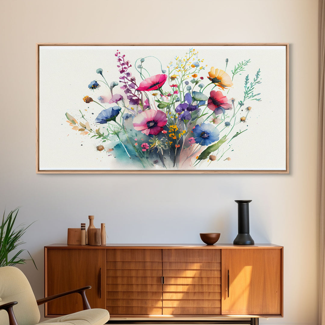 Wildflowers, Watercolor Floral Print, Framed Canvas Art, Beautiful watercolor flower art