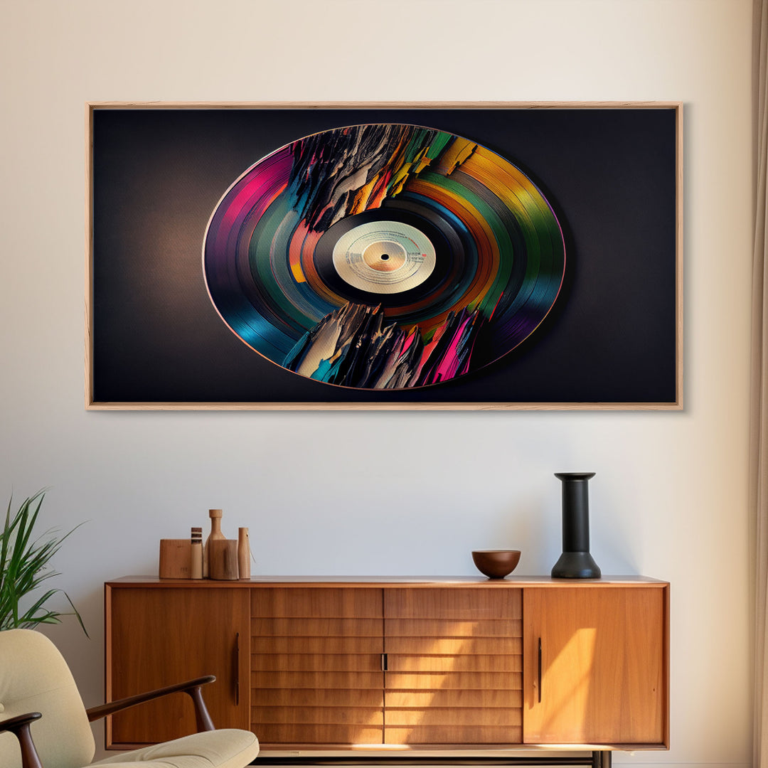 Synthwave vinyl record art, canvas print, framed wall art, interior design, musical wall art, music room decor