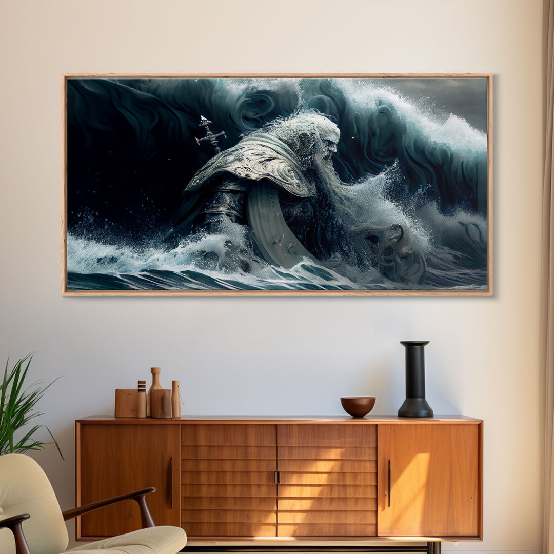 Poseidon god Framed canvas, Greek ancient decor, Mythology art, Ancient Rome print Ocean art, Neptune wall art Gamer Gift