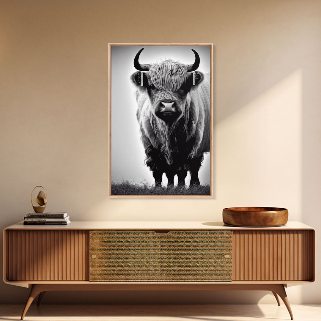 Highland Scottish Cow, Cattle Art, Framed Canvas Print, Farmhouse Decor, Western Cow Decor