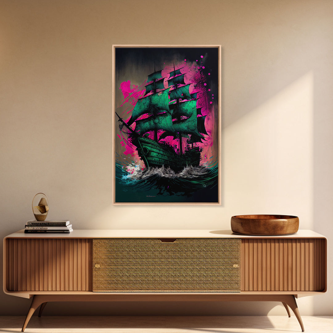 Surreal/psychedelic pirate ghost ship, fine art poster print