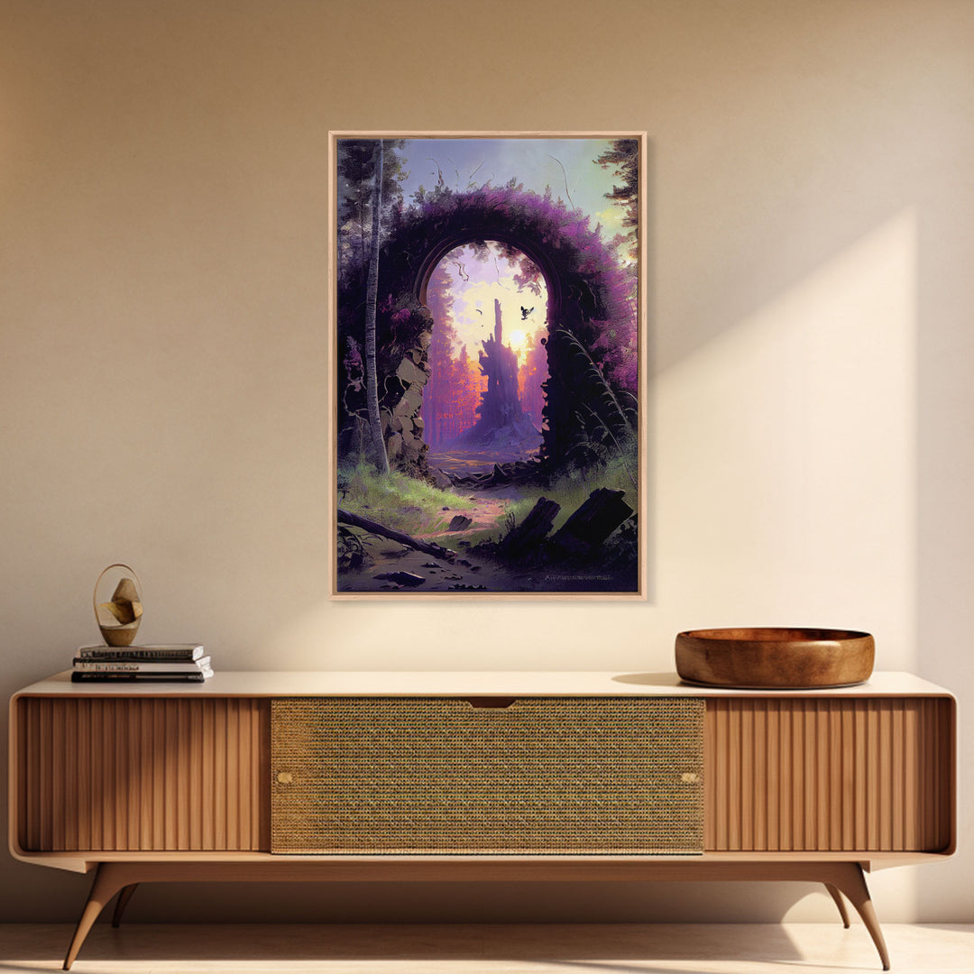 Portal to another world, purple fantasy art, watercolor, RPG concept art, framed canvas print