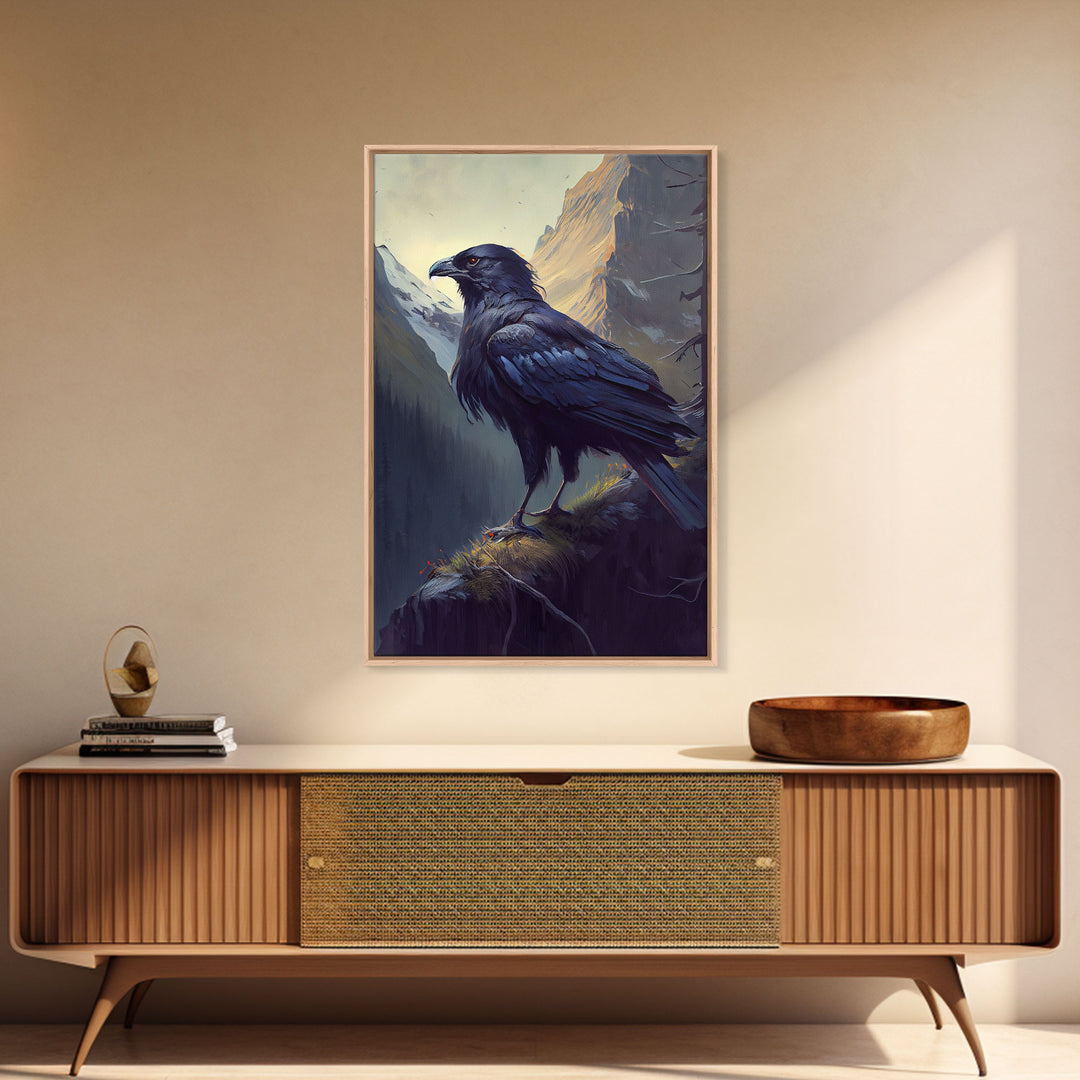 The raven, cool mountain crow art, raven in a forest portrait, fine art poster print