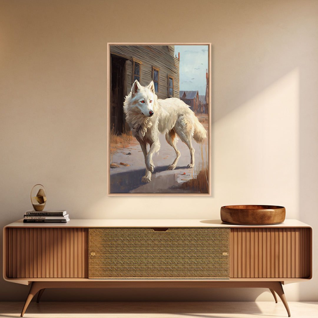 Wildwest Dire Wolf, fantasy art, framed canvas print