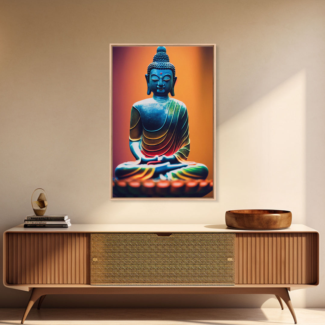 Colorful Buddha, Orange, Yoga center wall decor, fine art poster print