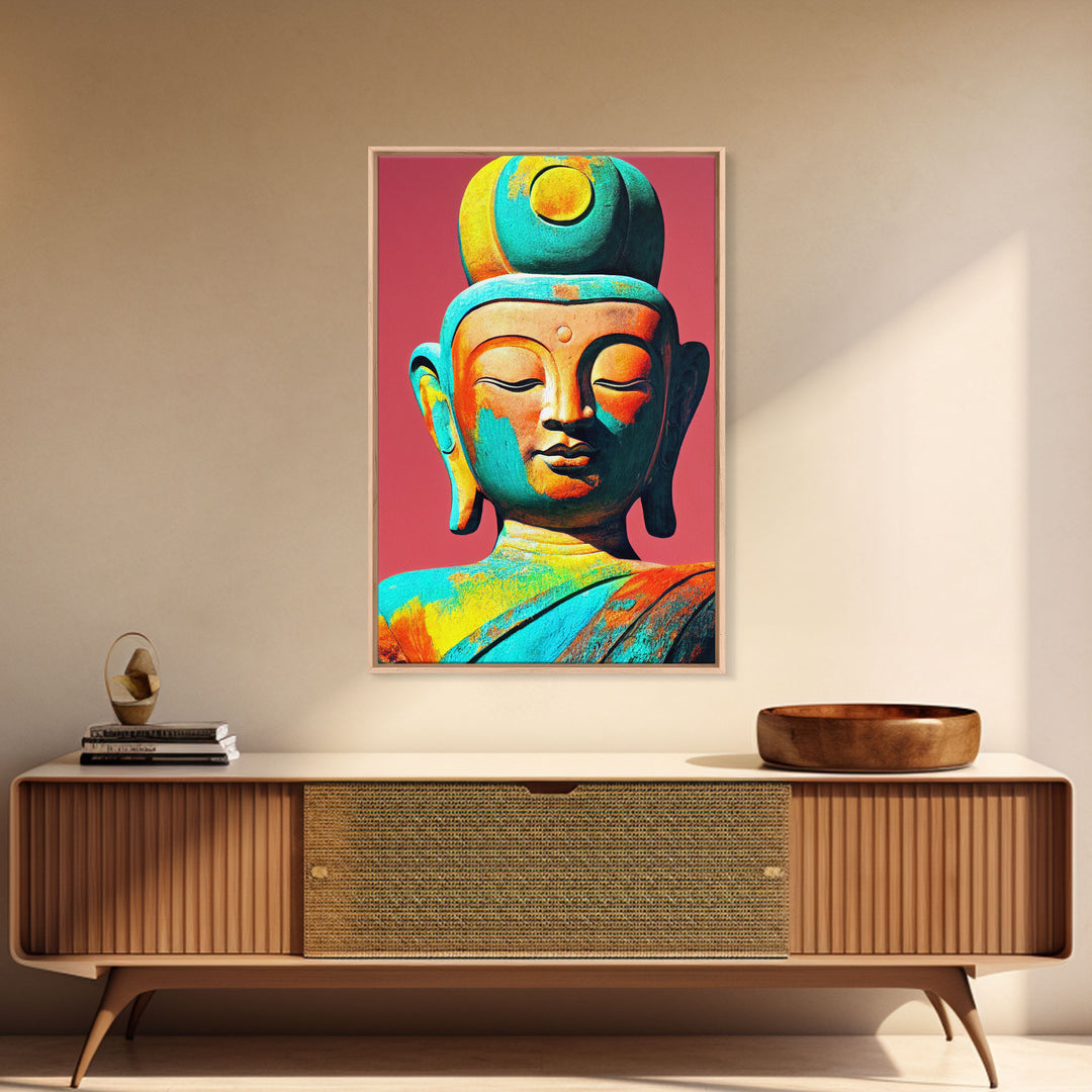 Colorful rainbow Buddha, framed canvas print zen wall art