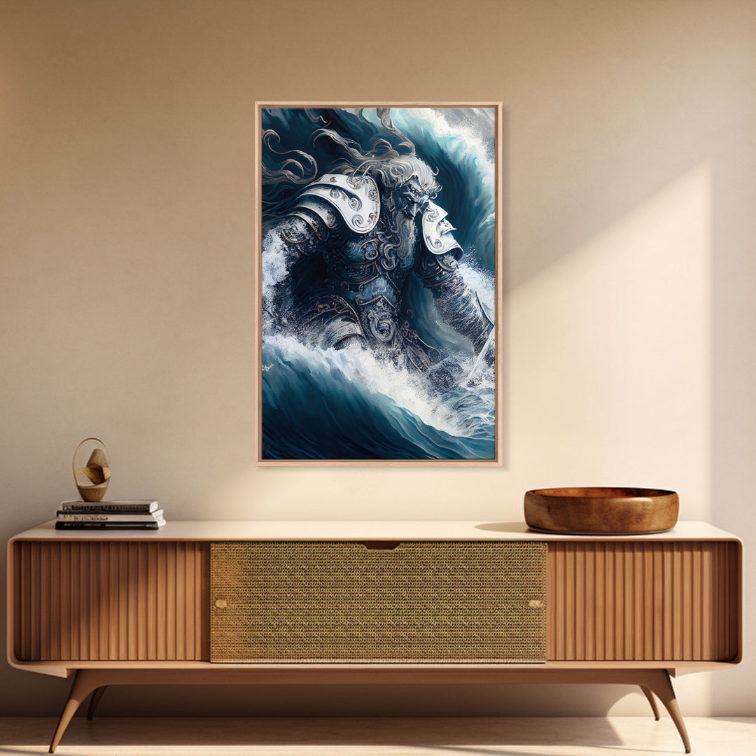 Poseidon, god of the sea, Greek mythology art, framed canvas print