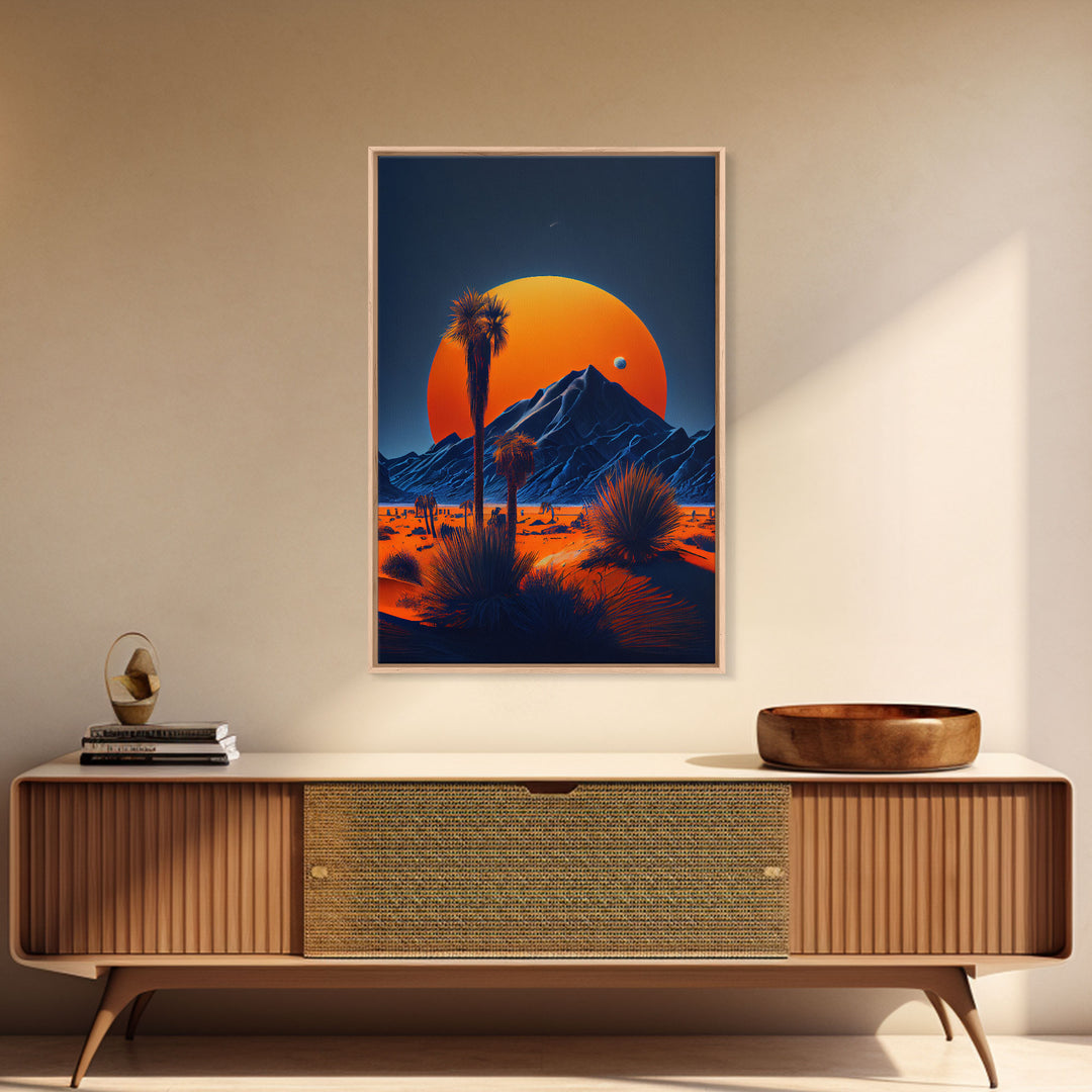 Fiery Orange Sunset Cactus Desert Wall Art Canvas Print - Vibrant Colors of a Desert Oasis Artwork